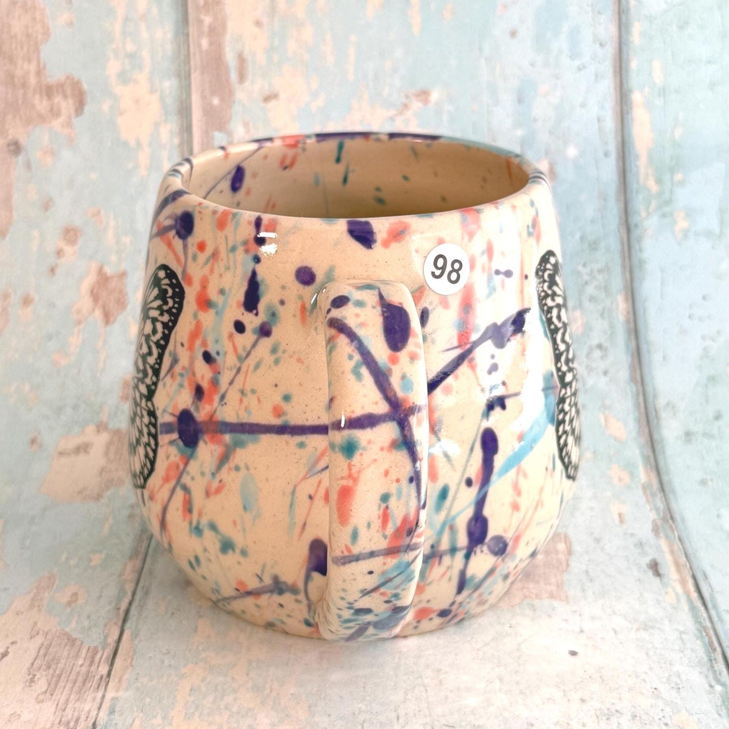 Purple & Pink Butterfly Mug, Handmade Ceramic Cup