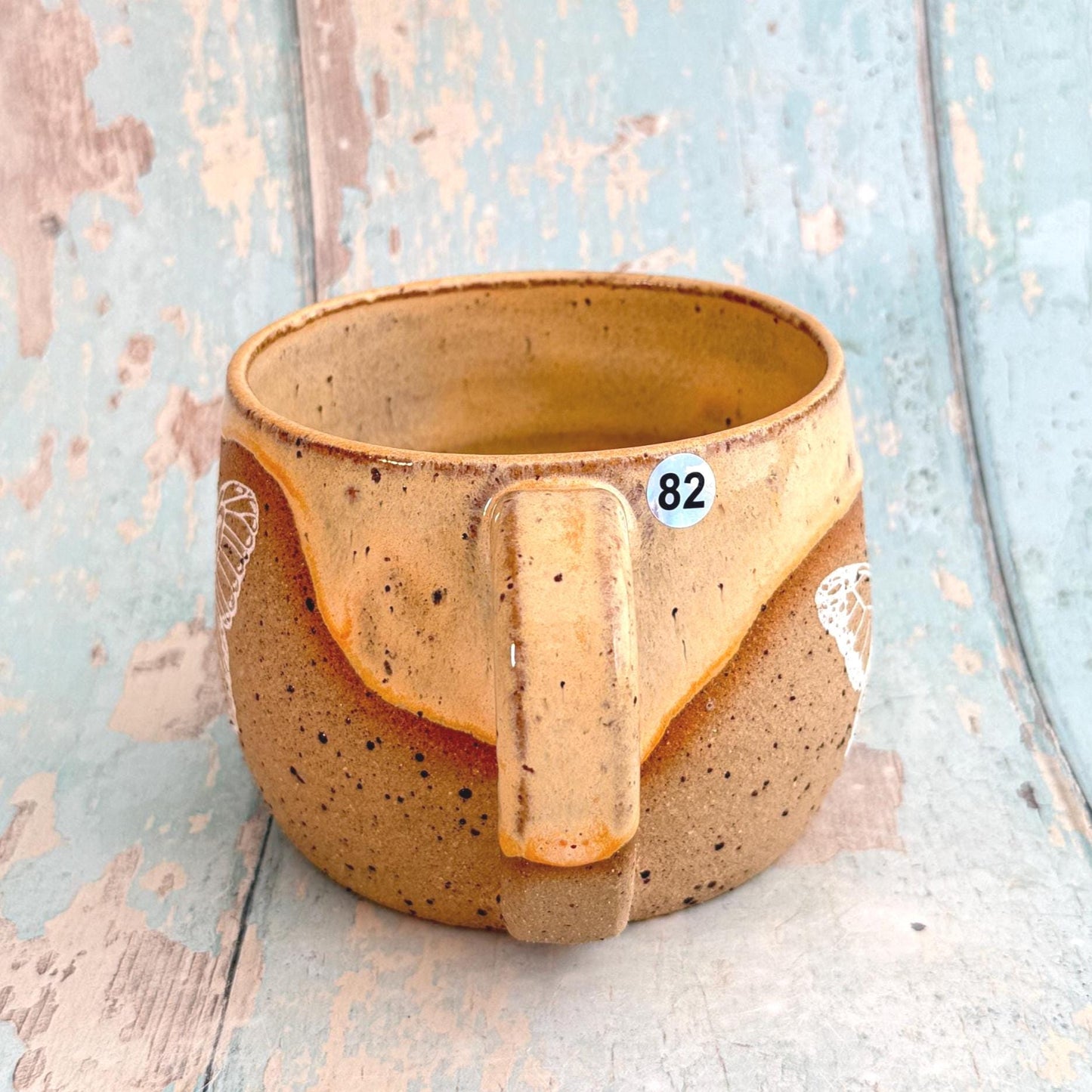 Peach Butterfly Mug, Large Ceramic Cup