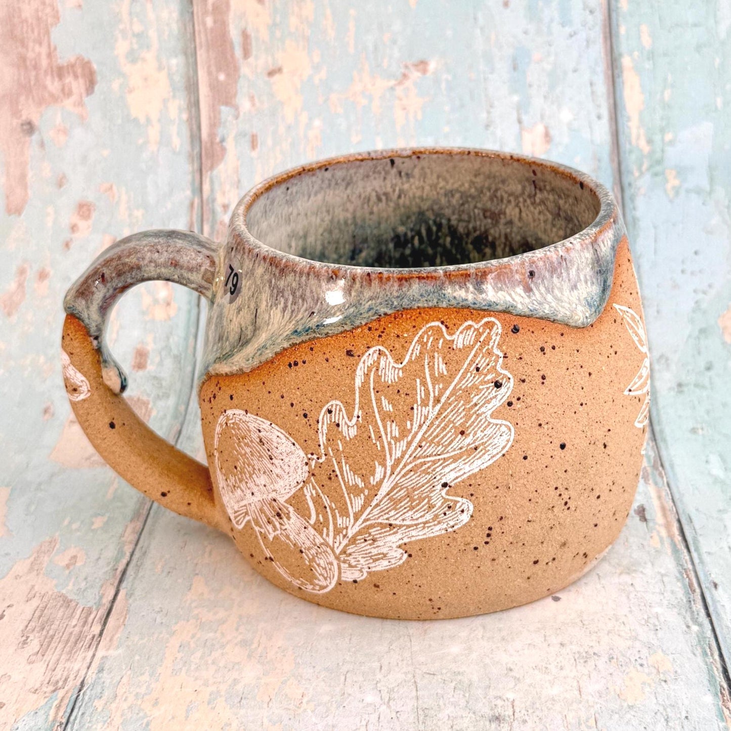 Blue Autumn Fall Mug,  Large Ceramic Cup
