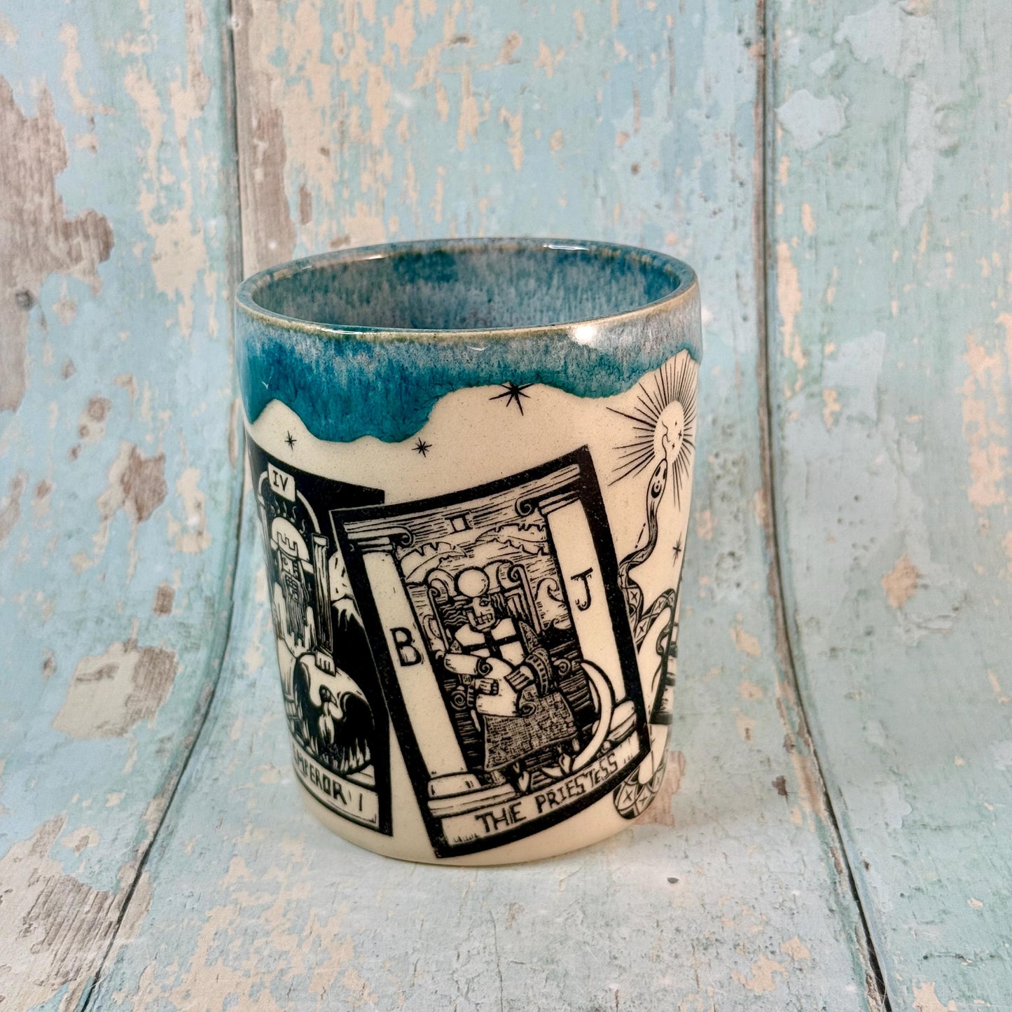 Turquoise Tarot and Snake Mug, Large Ceramic Cup