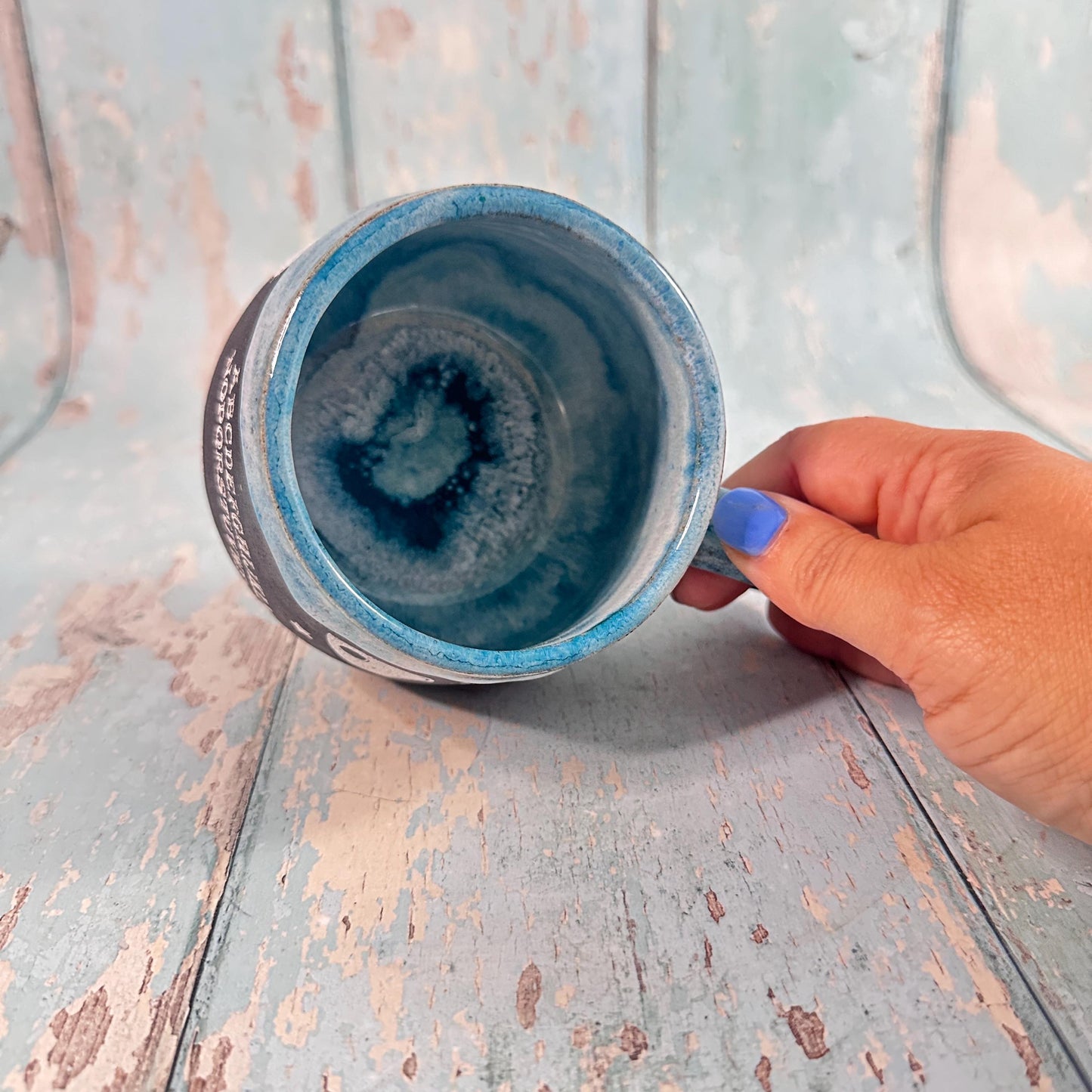 Black and Blue Ouija Mug, Handmade Ceramic Cup - Second