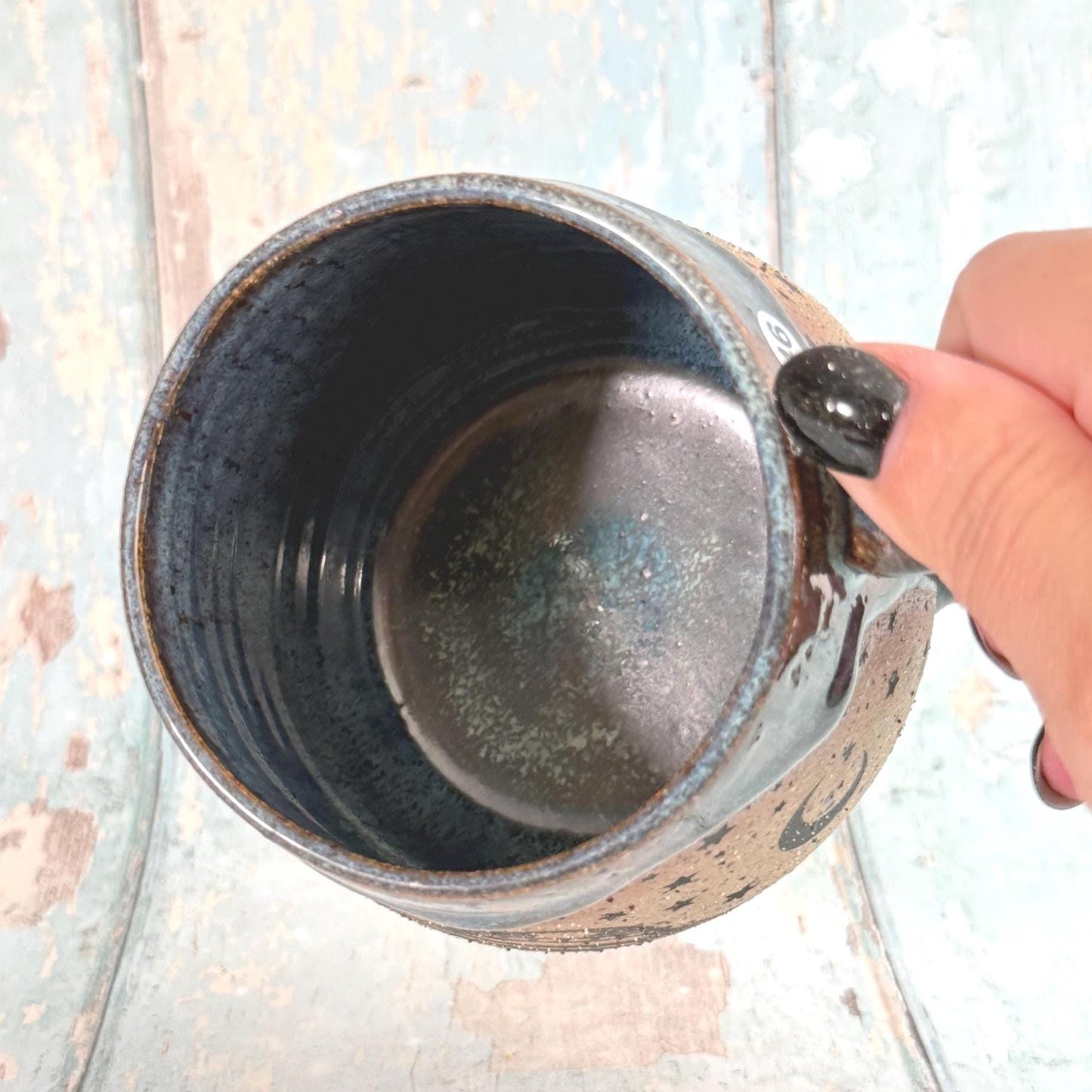 Blue Space UFO Mug, Large Ceramic Cup, UAP Alien