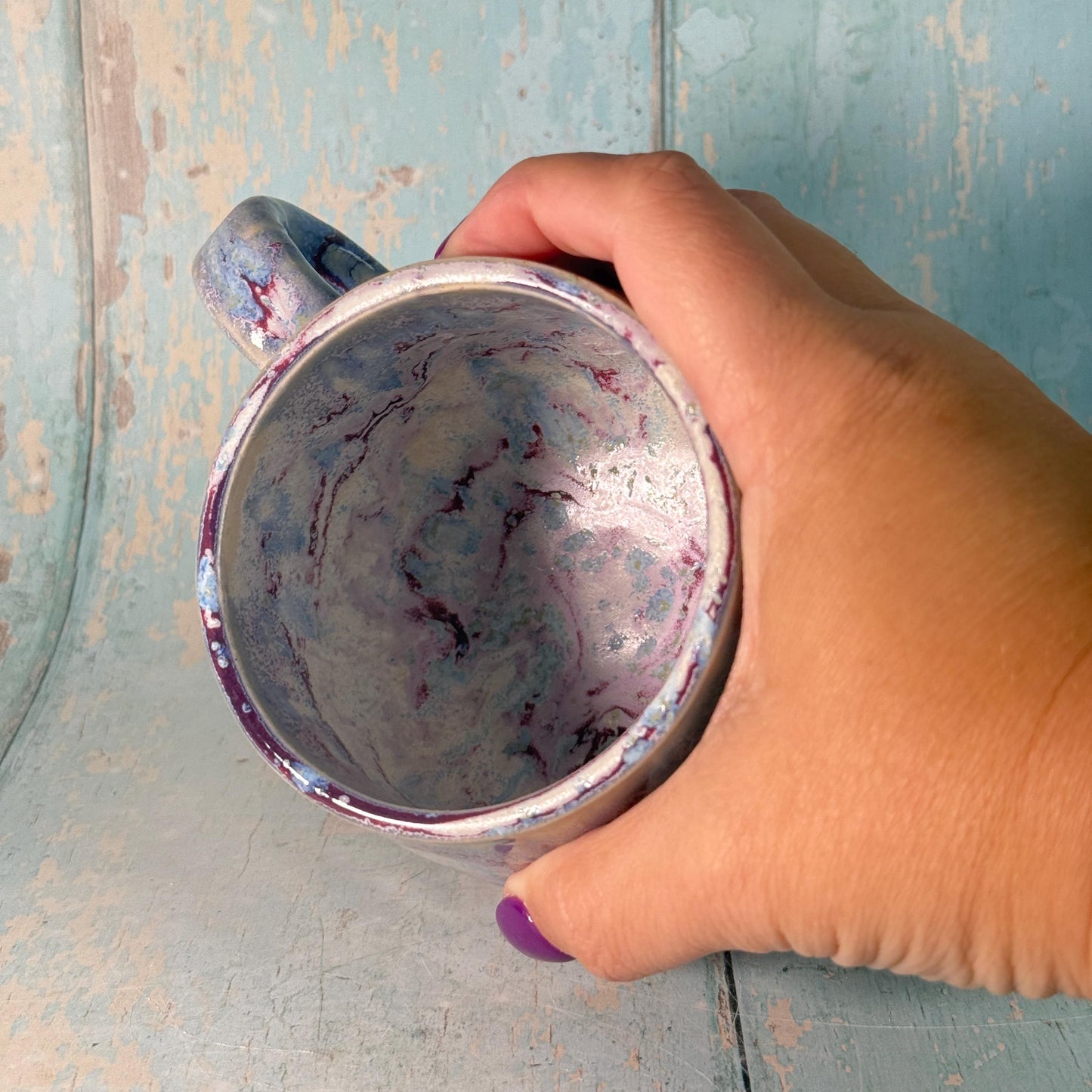 Purple Gold Star Mug, Handmade Ceramic Mug