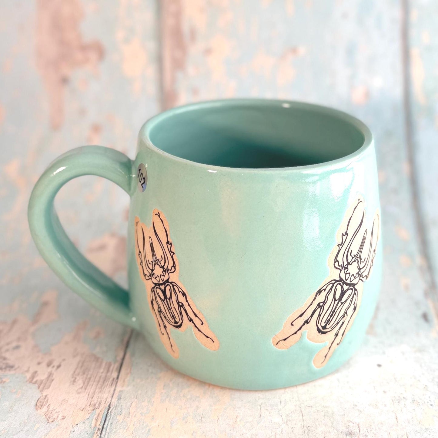 Turquoise Beetle Mug, Large Ceramic Cup