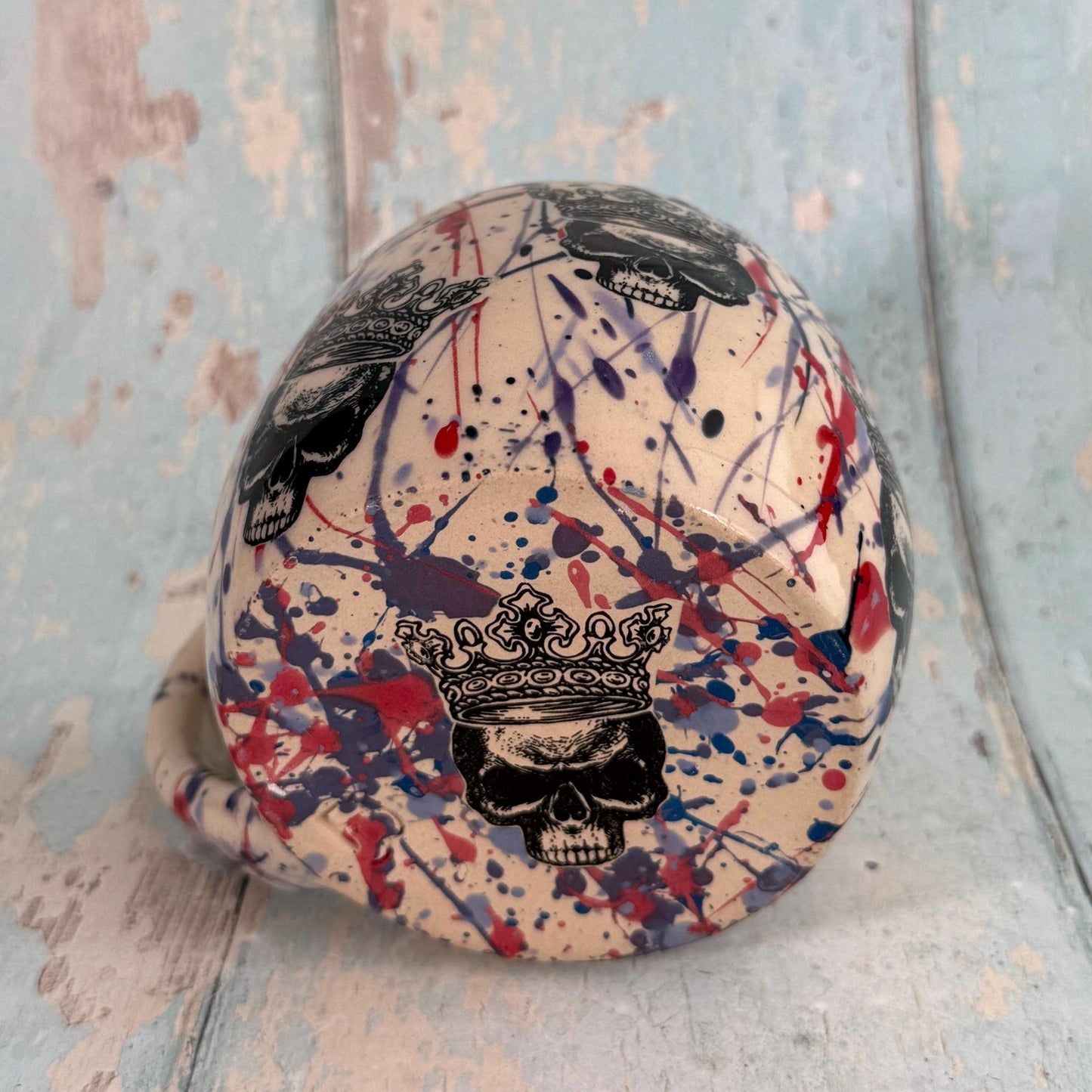Crowned Skull Mug, Purple and Red, Handmade Ceramic Cup