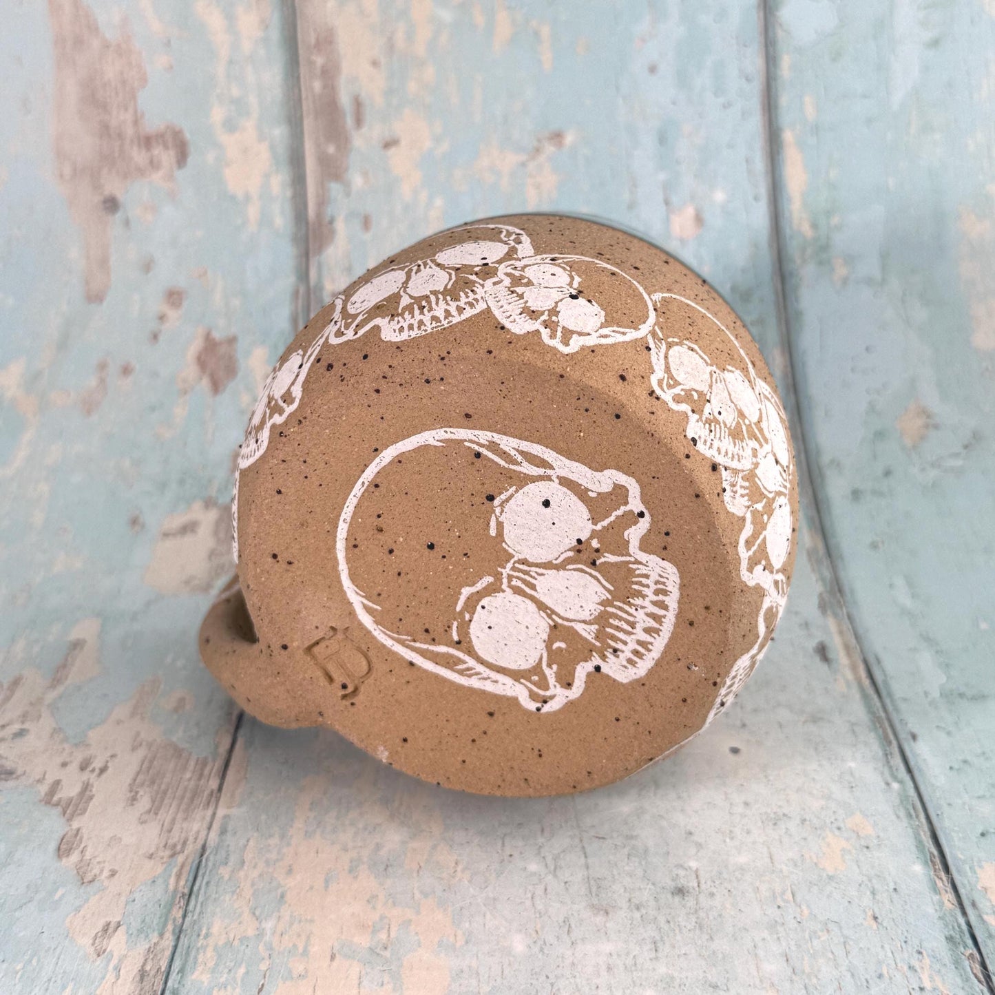 Turquoise Skull Mug, Handmade Ceramic Cup