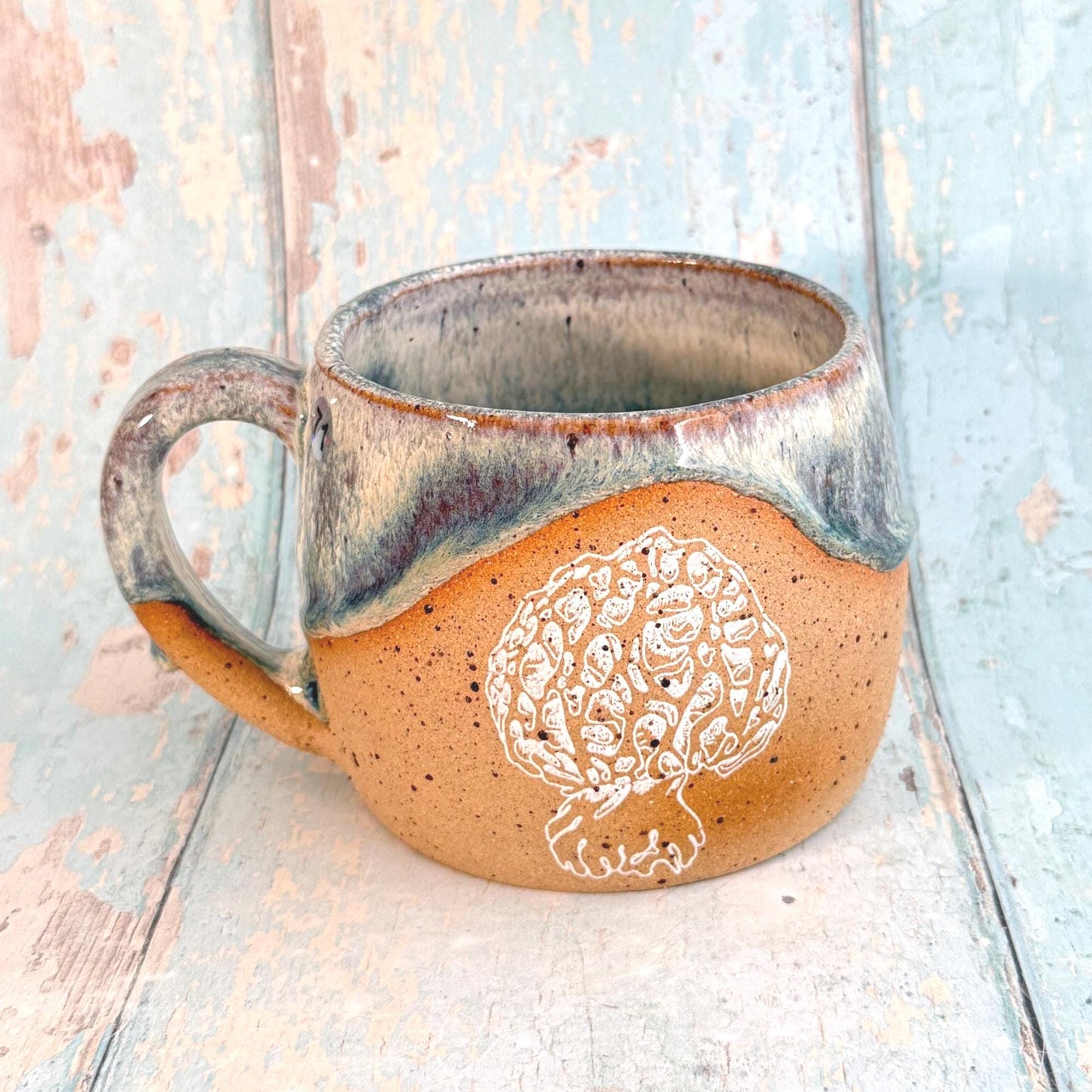 Blue Mushroom Mug, Fungi Ceramic Cup