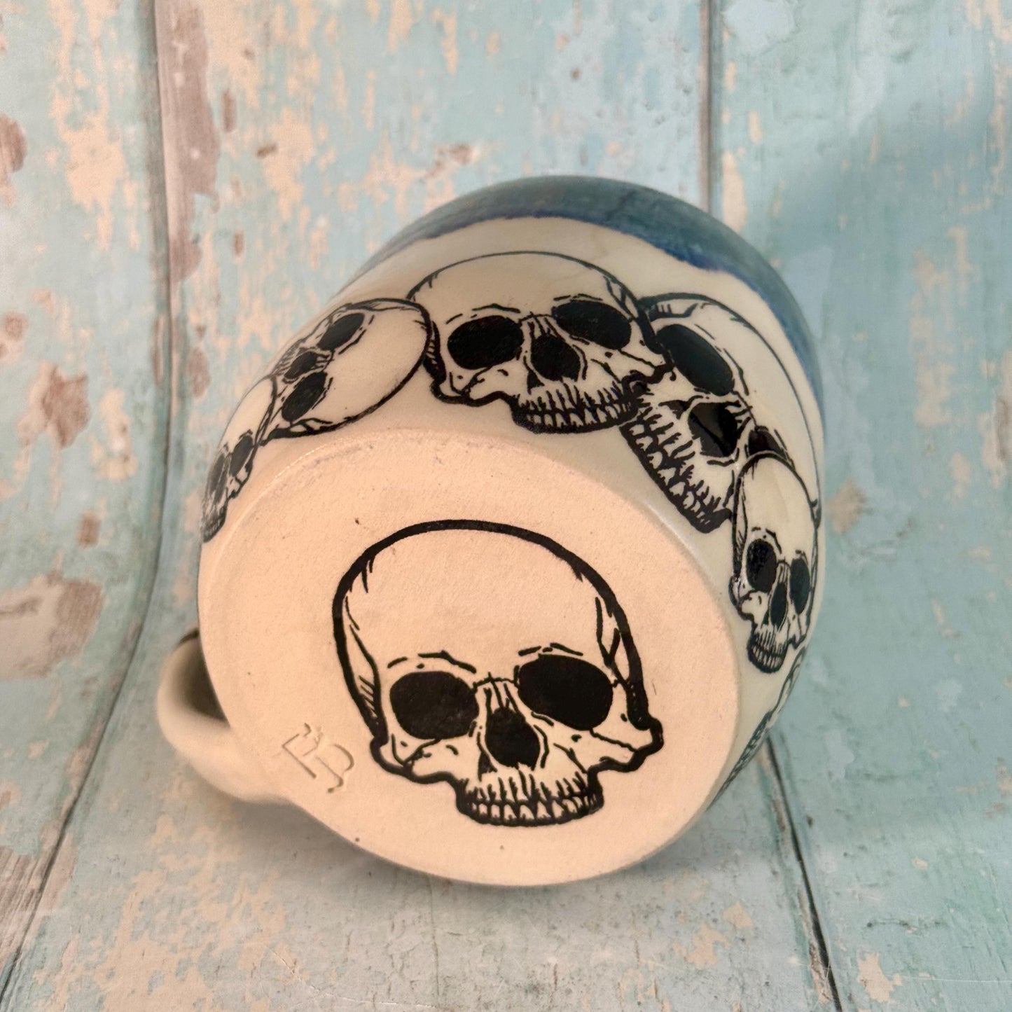 Dark Blue Skull Mug, Large Ceramic Cup