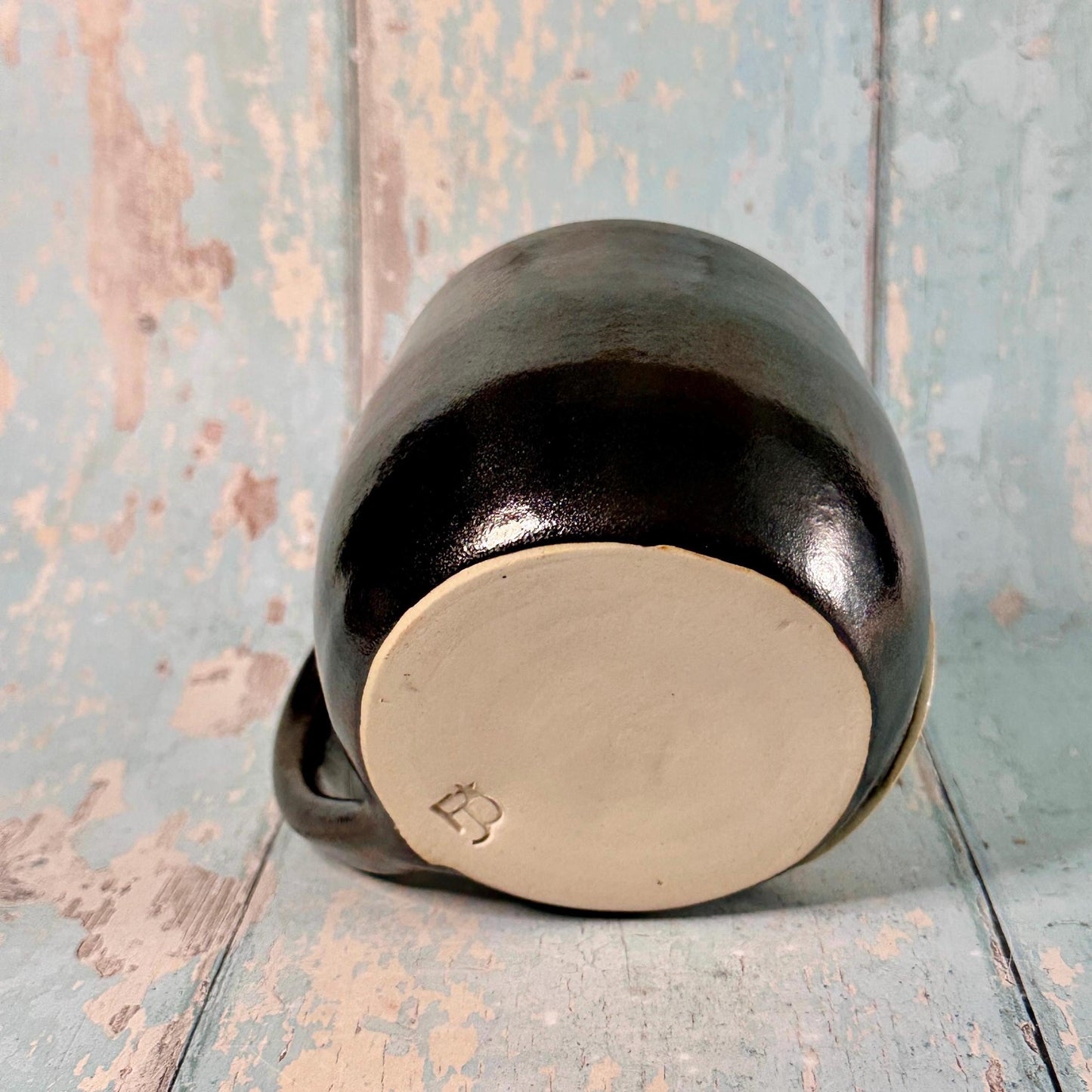 Metallic Black Christmas Snow Globe Mug, Handmade Ceramic Cup