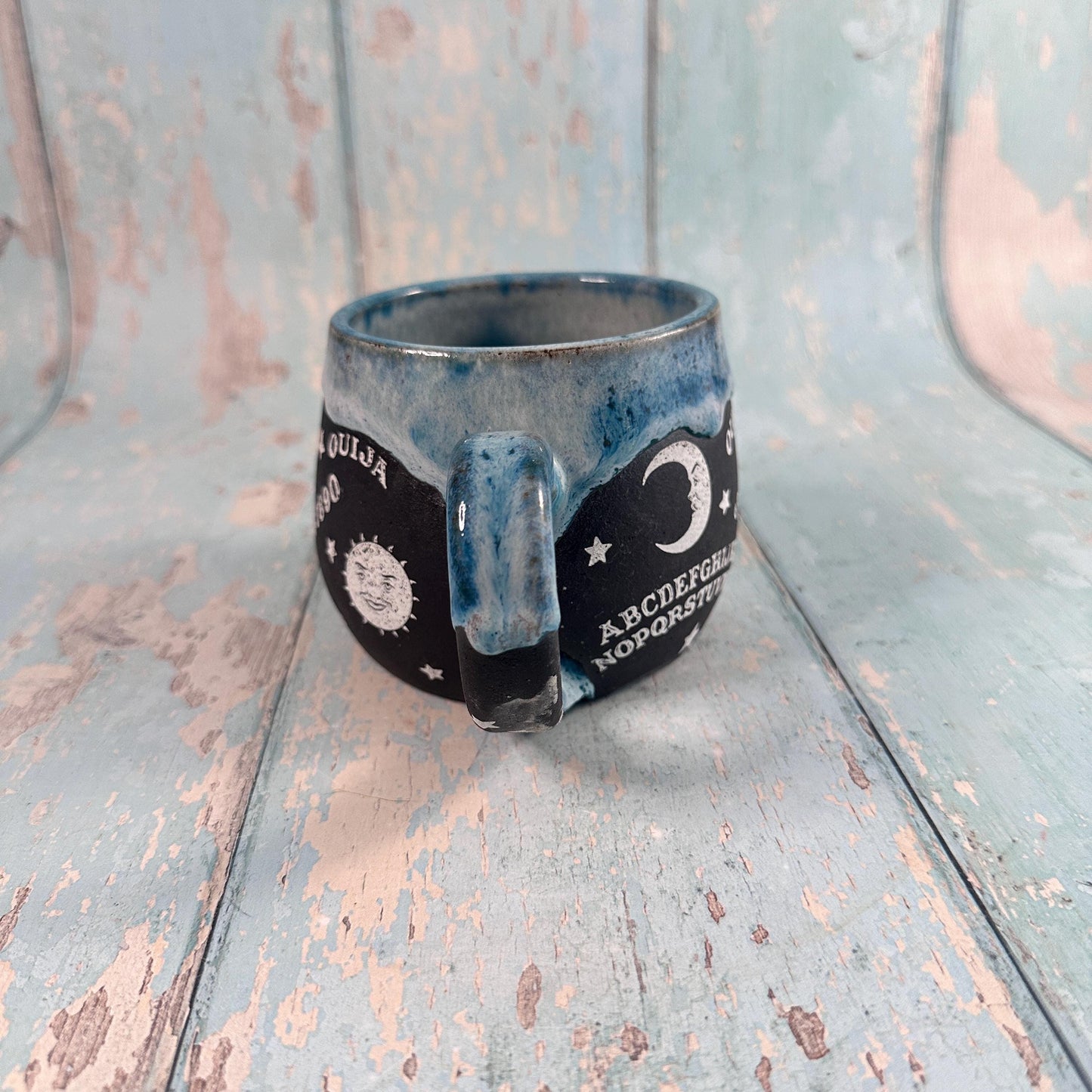 Black and Blue Ouija Mug, Handmade Ceramic Cup - Second