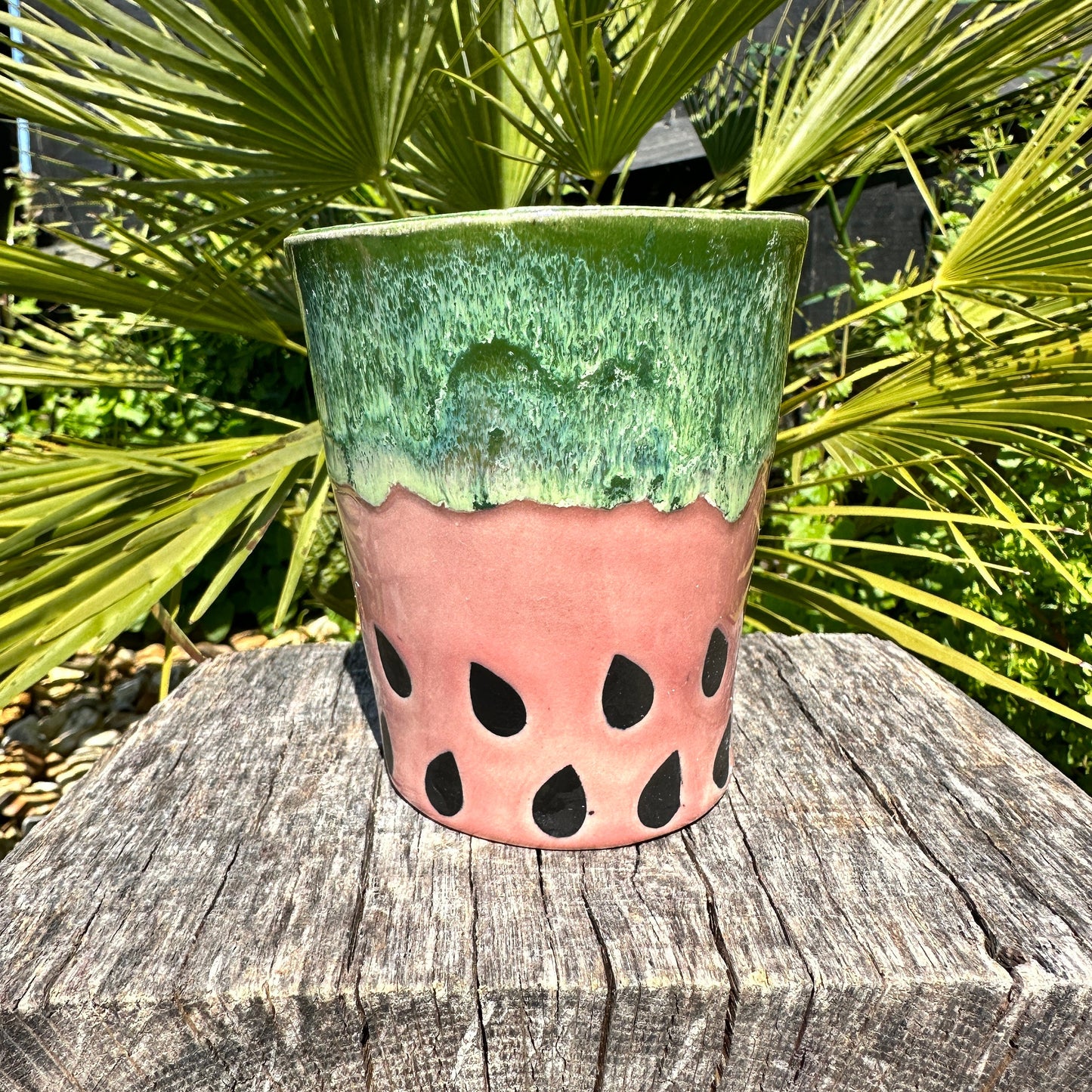 Ceramic Watermelon Mug, Large Pink and Green Cup