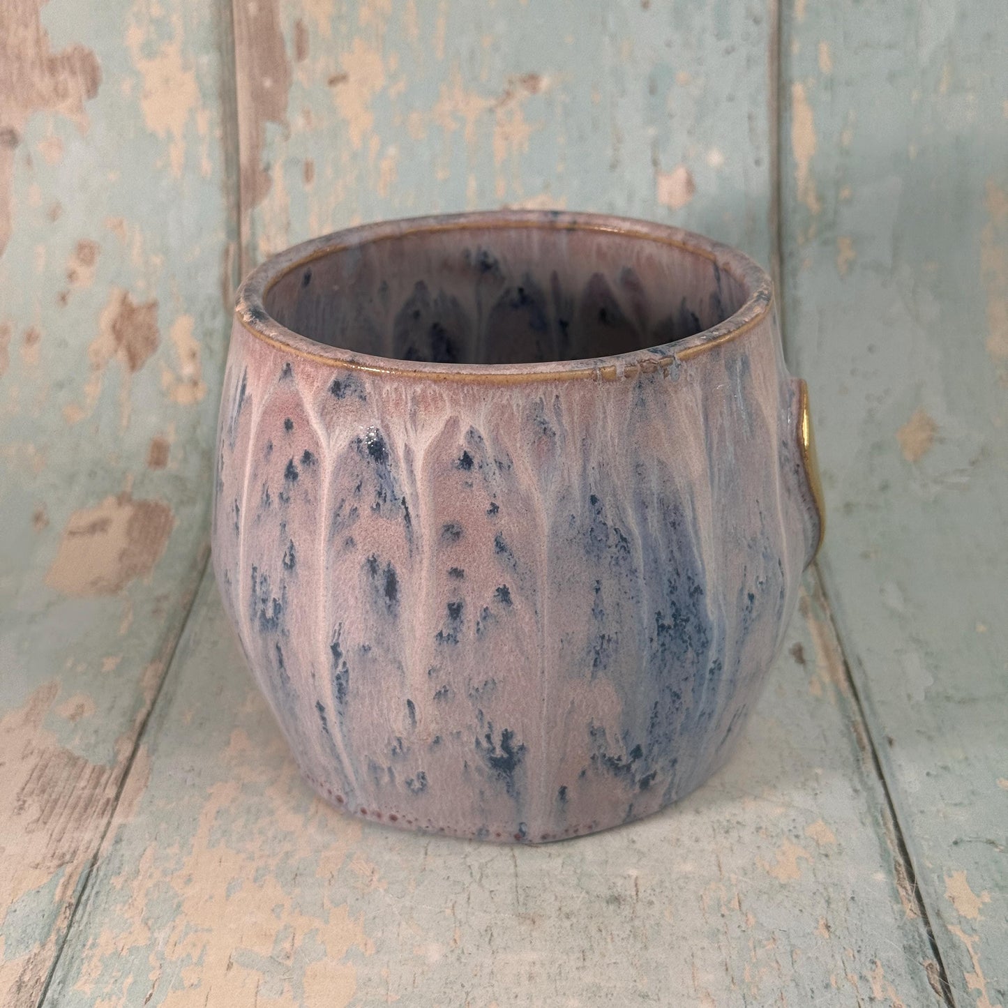 Purple Gold Heart Ceramic Mug, Large Pottery Cup