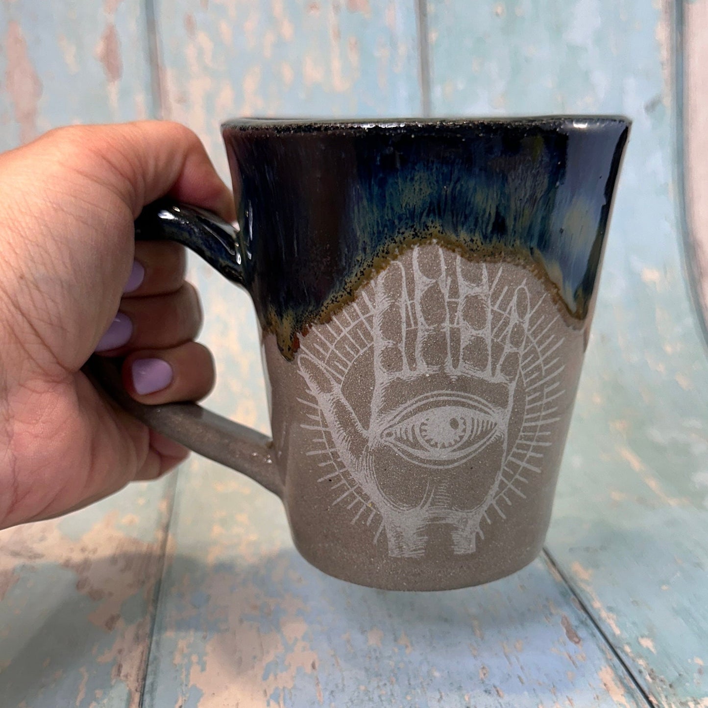 Black and Grey Mystical Mug, Handmade Ceramic Cup
