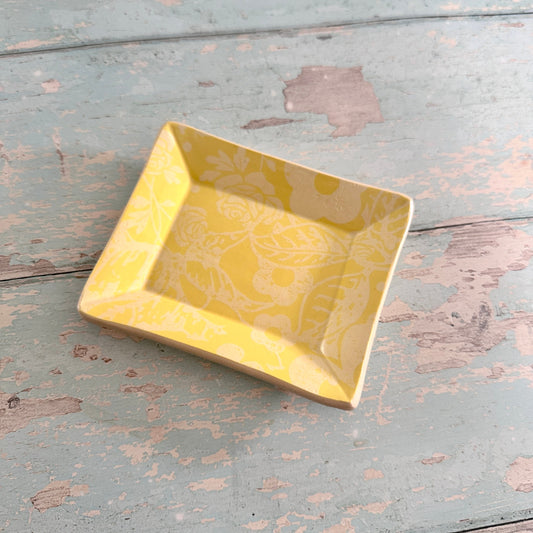 Small Floral Yellow Ring Dish, Handmade Ceramic Pot
