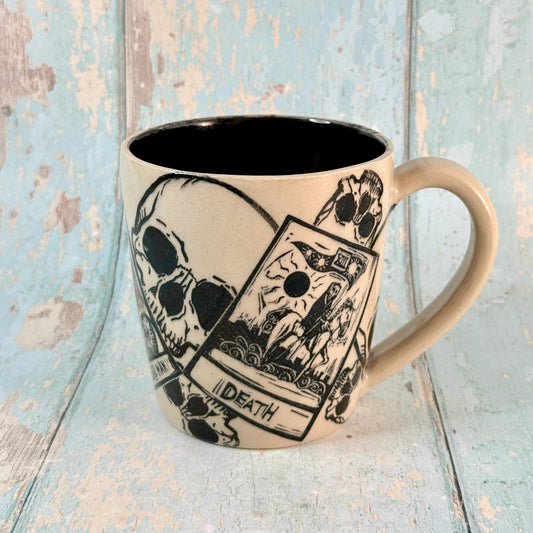 Black and White Tarot and Skull Mug, Large Ceramic Cup