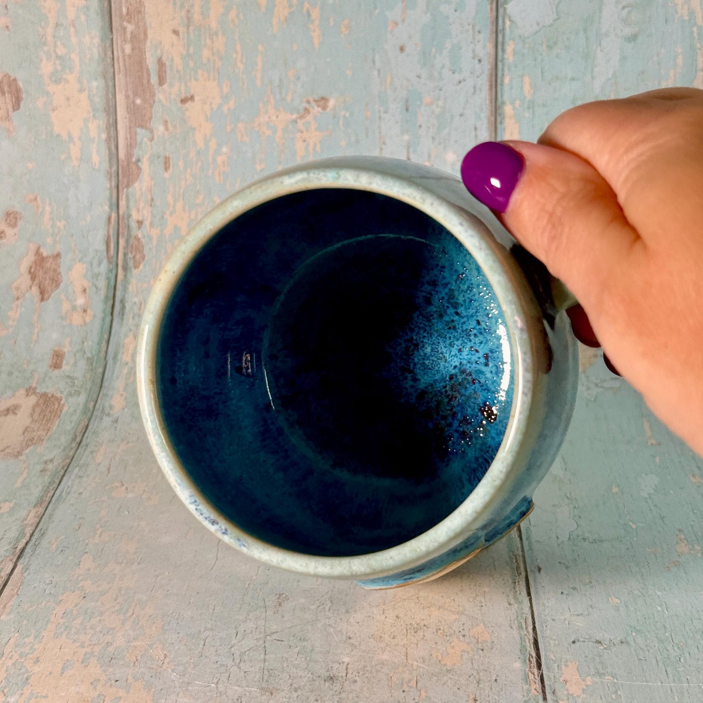 Purple and Turquoise Gold Moon Mug, Handmade Ceramic Mug
