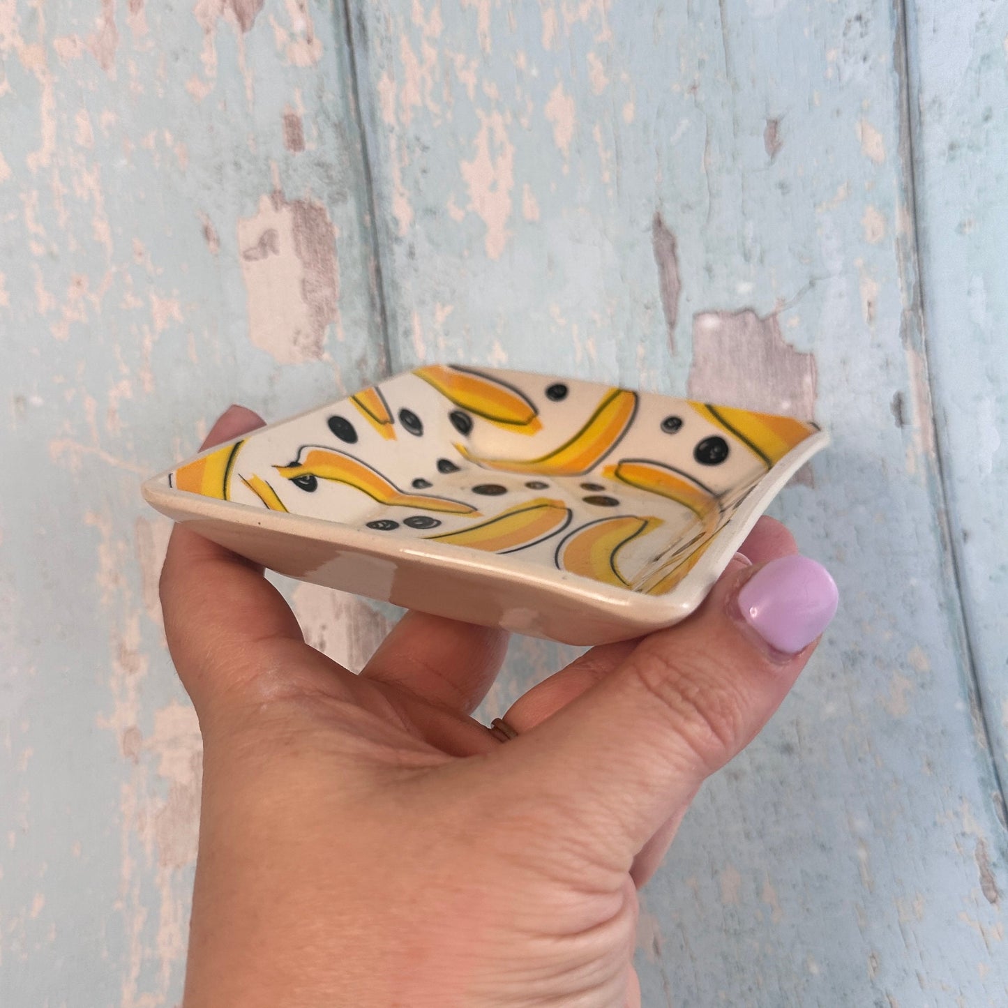 Banana Jewellery Dish, Handmade Yellow Ceramic Pot