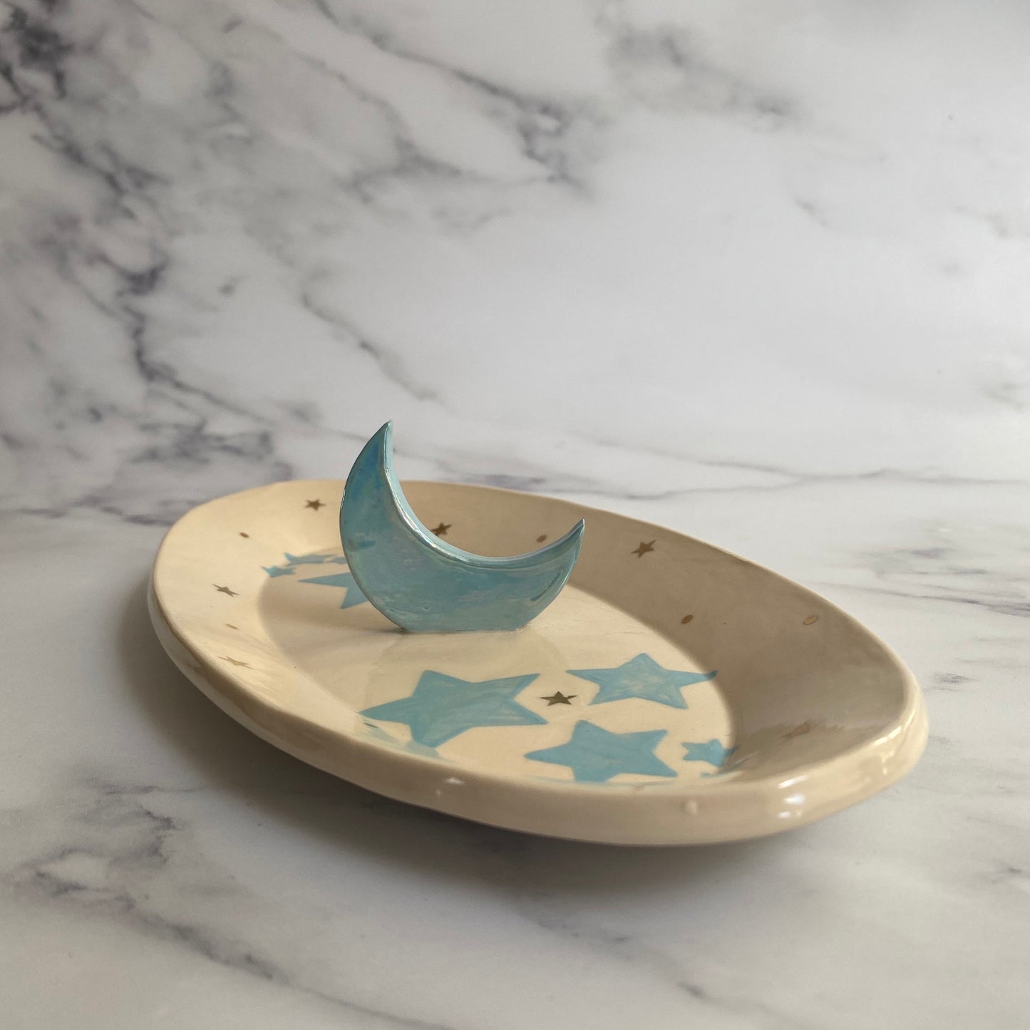 Ceramic Jewellery Dish, Turquoise Moon Stars