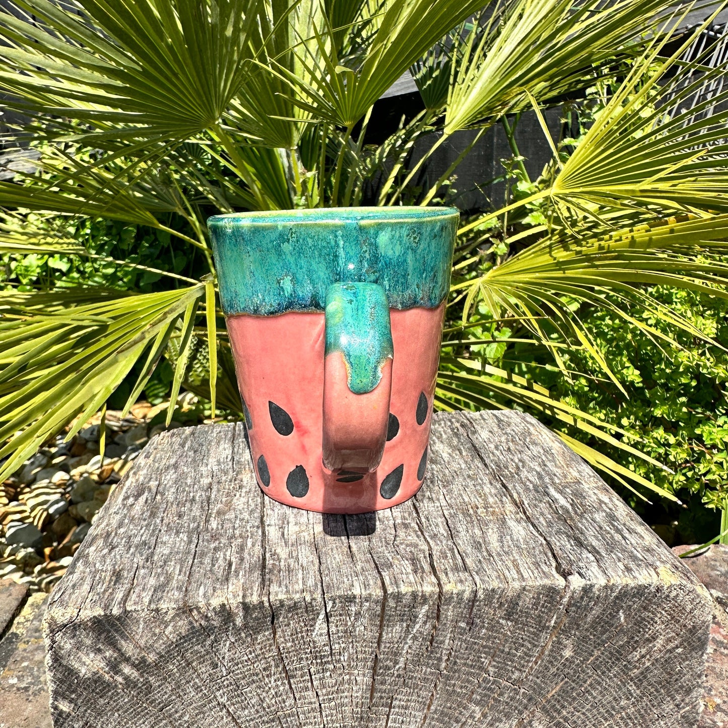 Ceramic Watermelon Mug, Large Pink and Green Cup