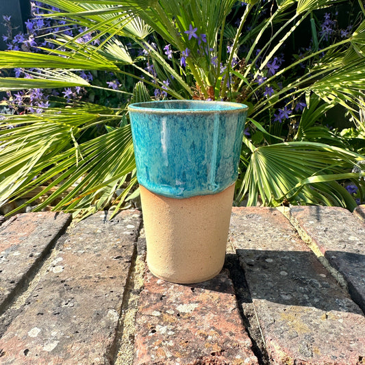 Turquoise Ceramic Tumbler, Handmade Modern Cup