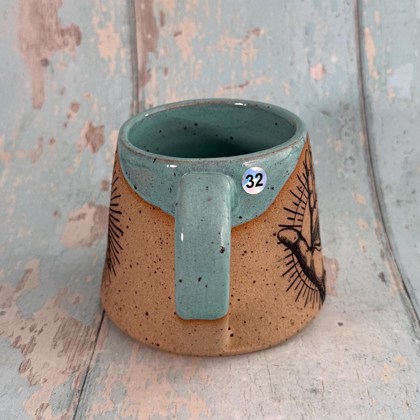 Mystical Hand and Eye Mug, Handmade Copper Ceramic Cup