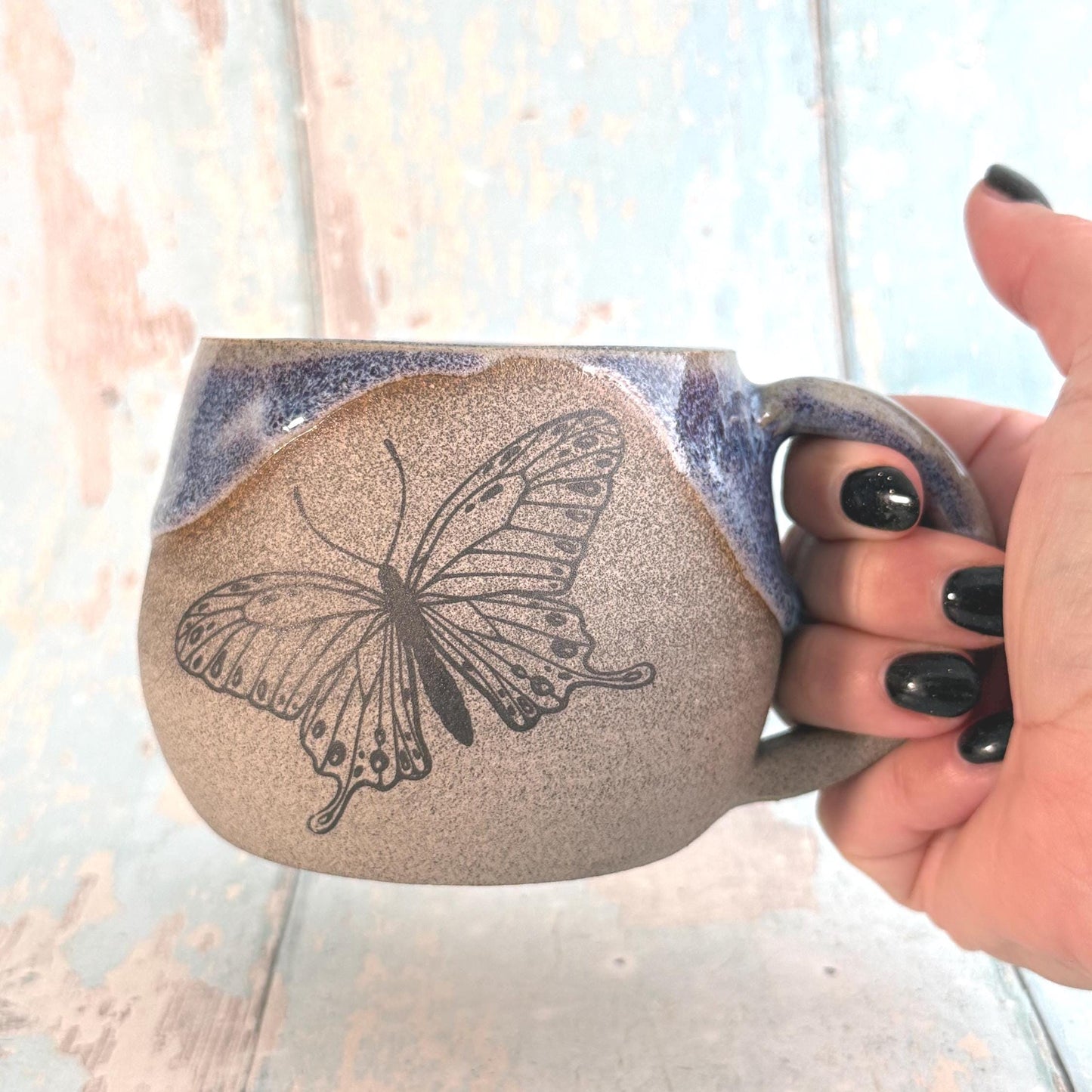 Purple Butterfly Mug, Large Ceramic Cup