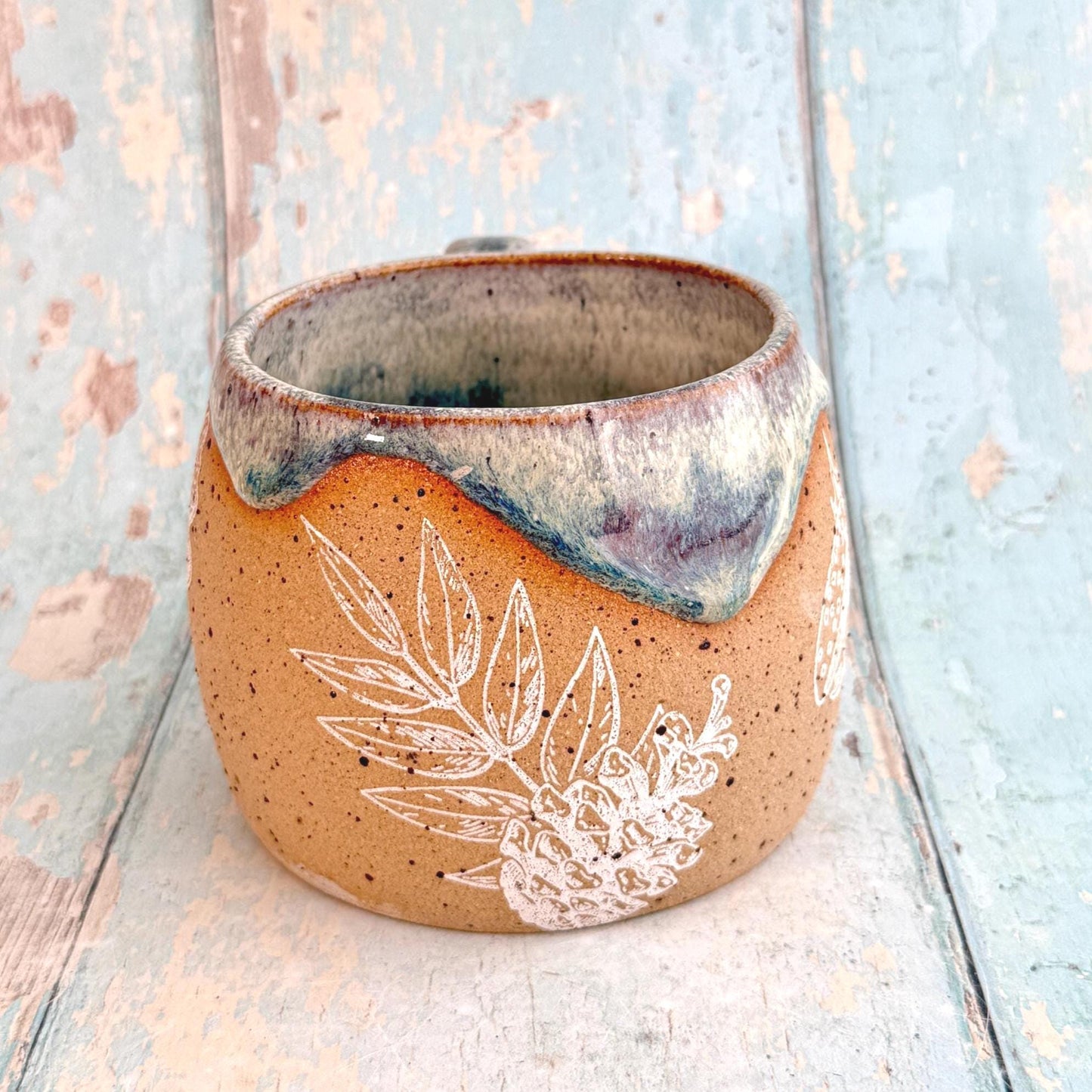Blue Autumn Fall Mug,  Large Ceramic Cup