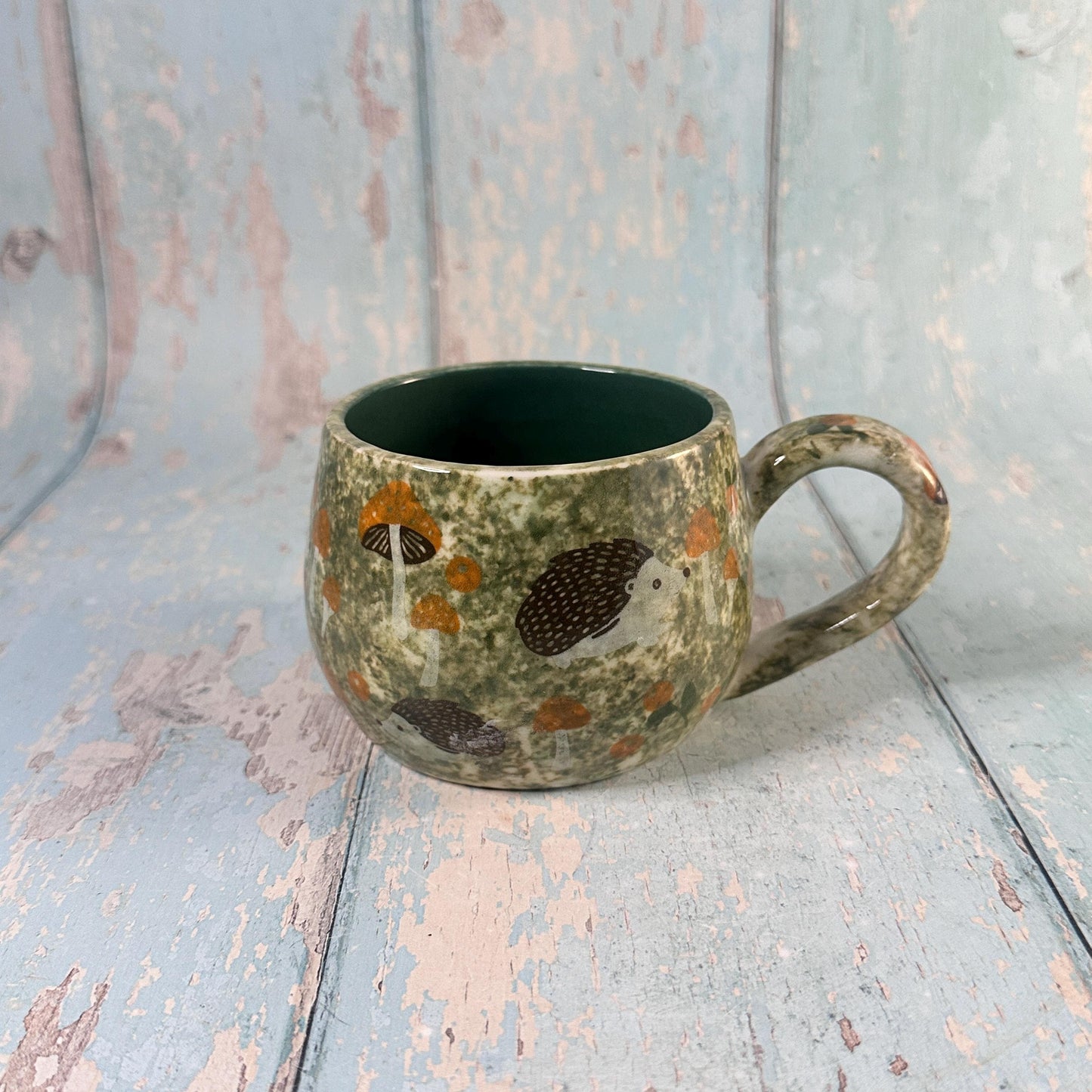 Green and Black Hedgehog Mug, Large Ceramic Cup