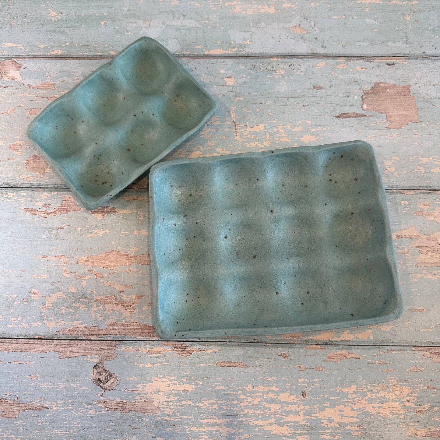 Turquoise Ceramic Egg Tray - 6 or 12 Eggs - Handmade Pottery Egg Holder