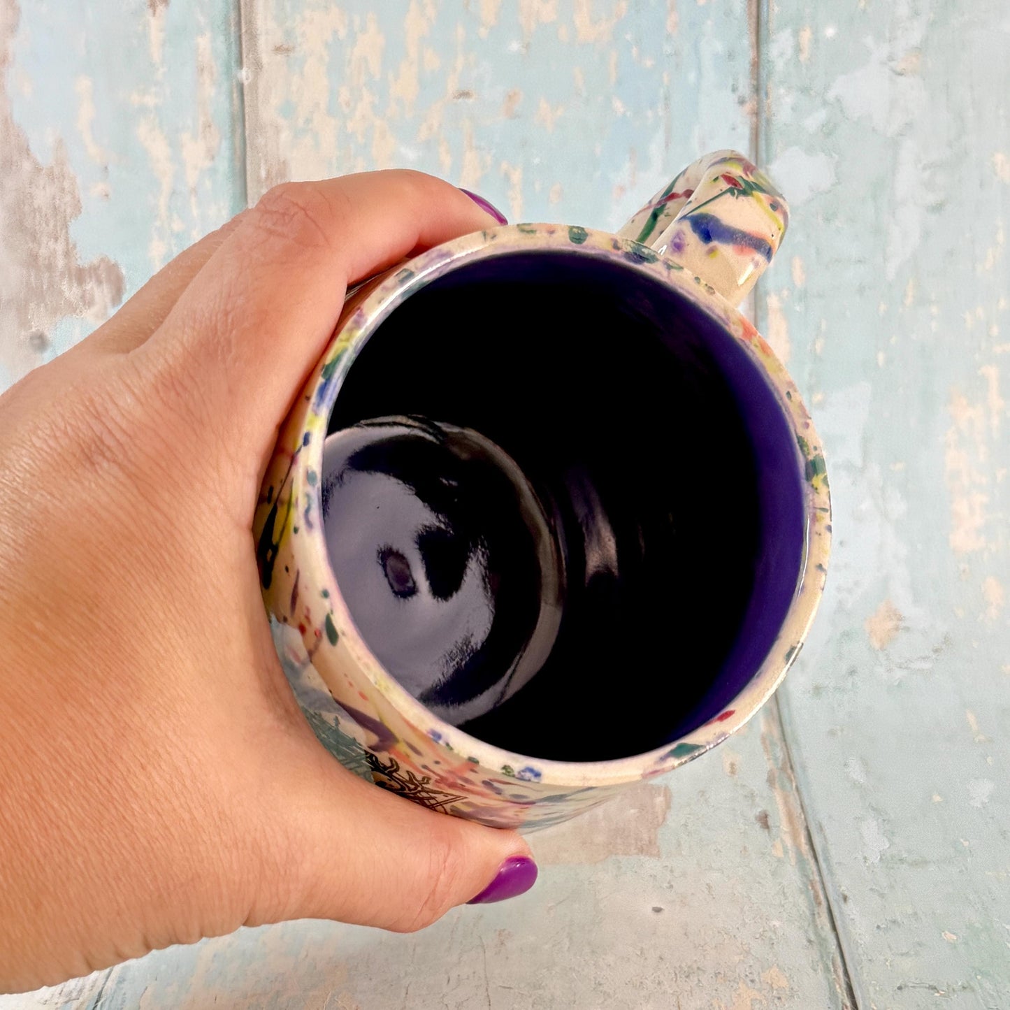 Dark Purple Boho Stag Skull Mug, Large Ceramic Cup