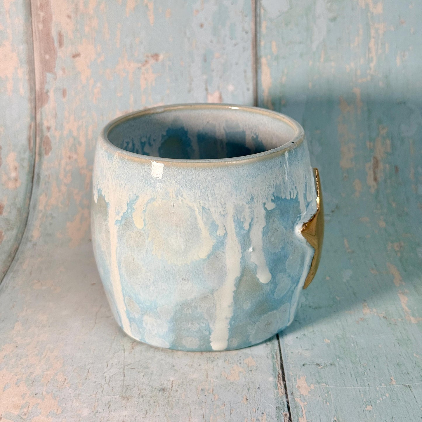 Blue Gold Star Mug, Handmade Ceramic Mug