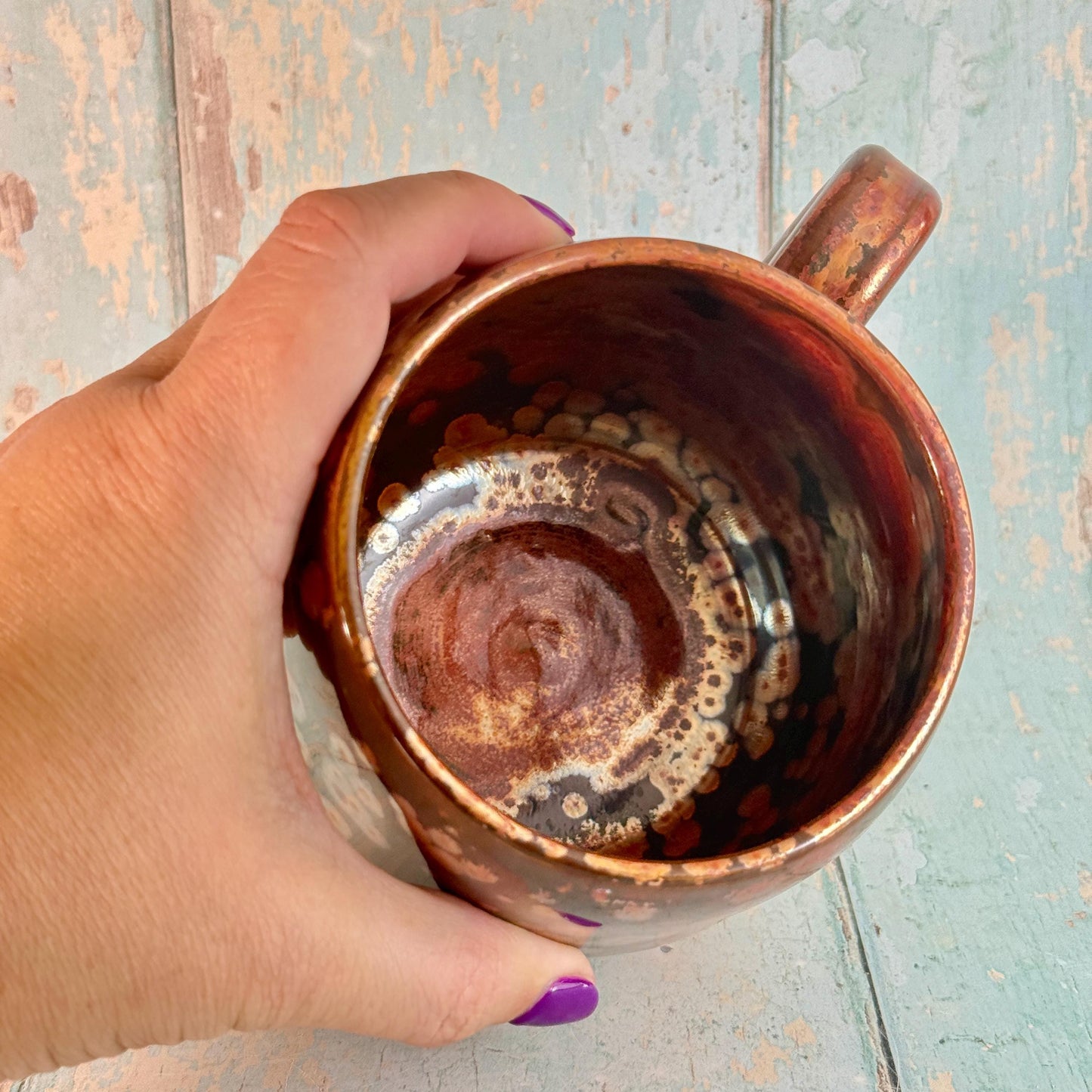 Heart Mandala Mug, Handmade Copper Ceramic Cup