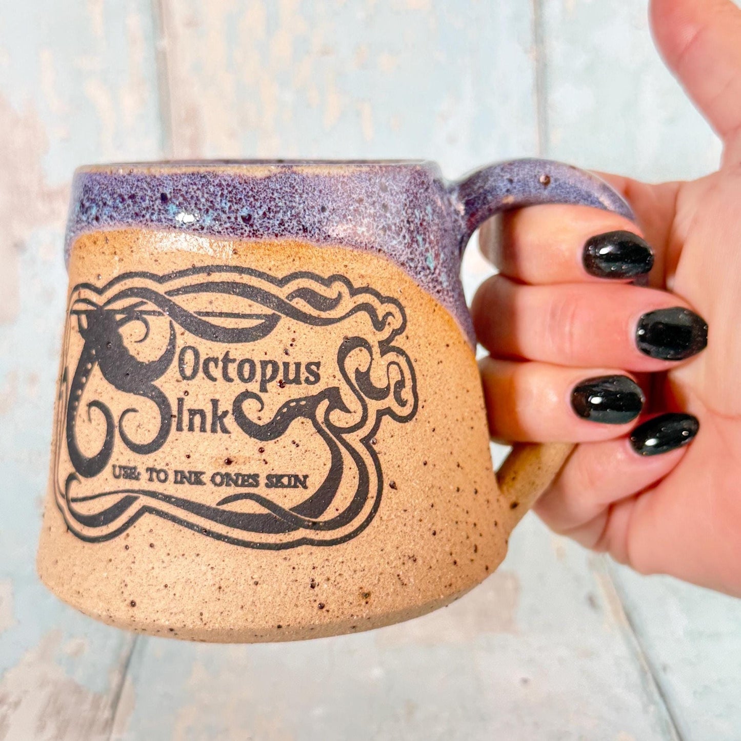 Purple Octopus Ink Halloween Witch Label Mug, Spooky Season Cup