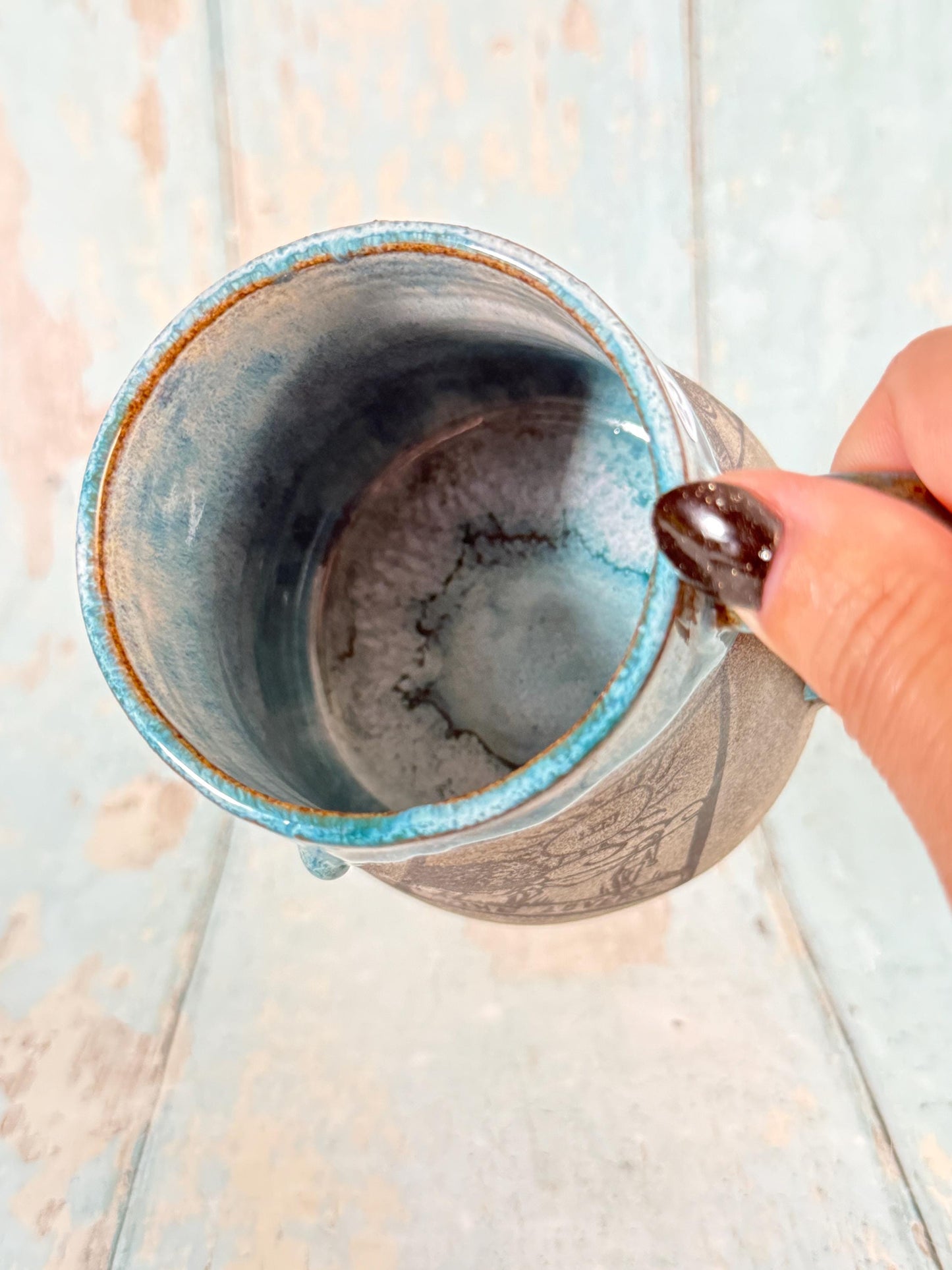 Turquoise and Grey Tarot Mug, Large Ceramic Cup