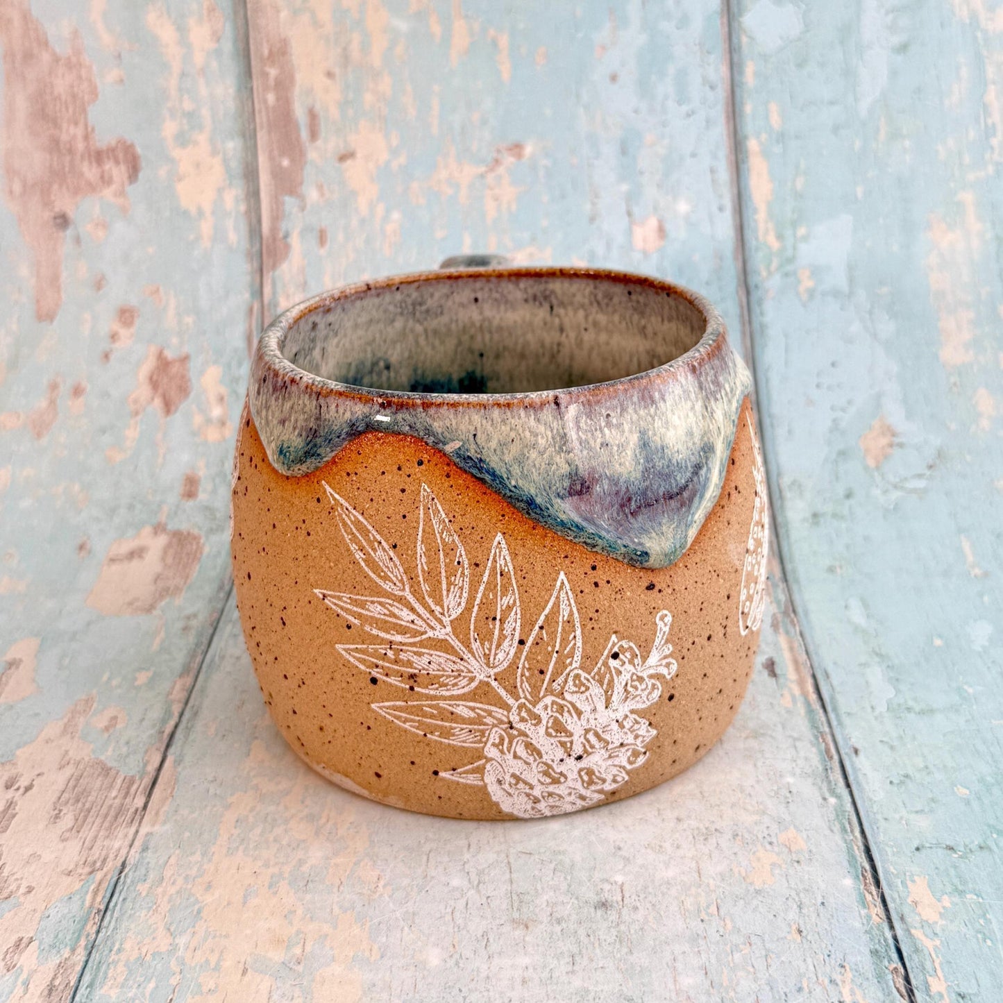 Blue Autumn Fall Mug, Large Ceramic Cup