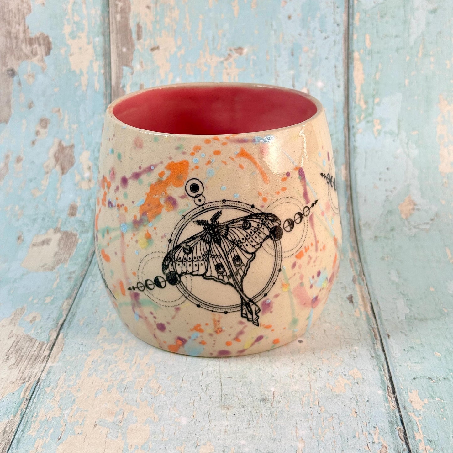 Pastel Pink Luna Moth Mug, Large Ceramic Cup - Second