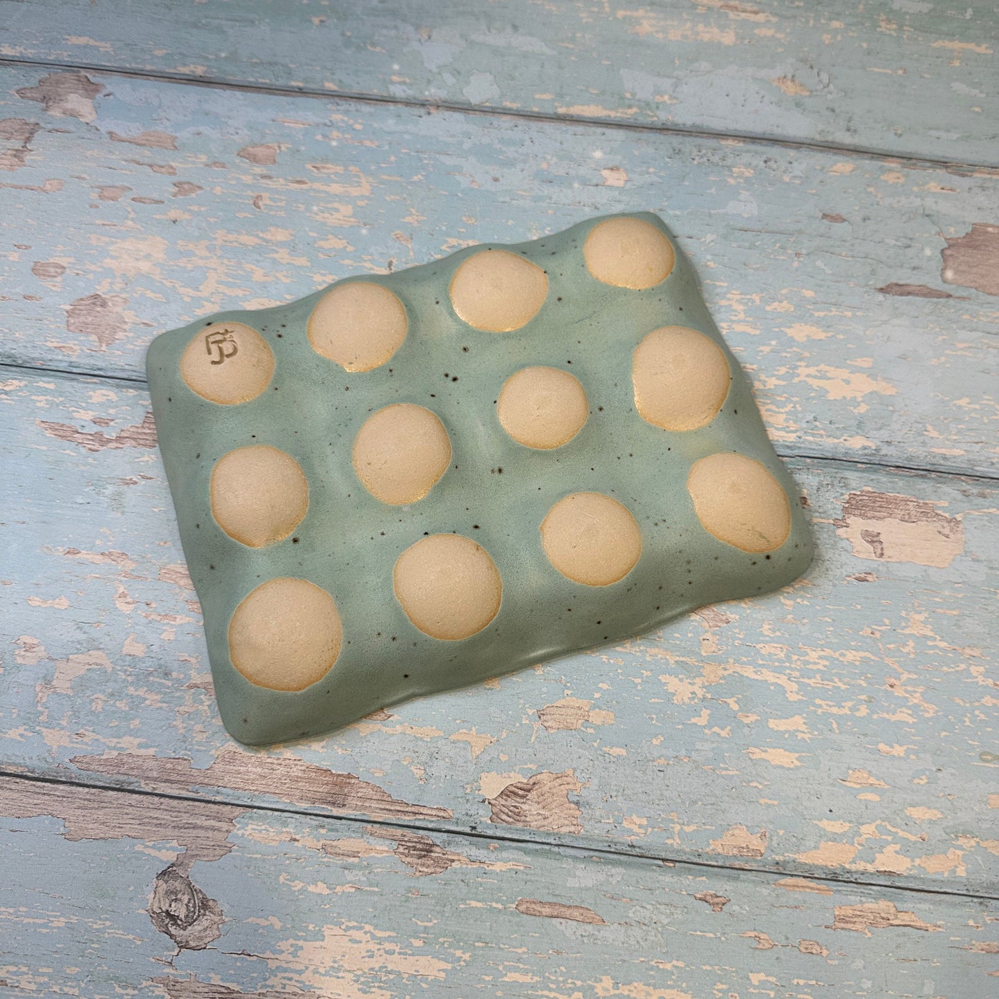 Green Ceramic Egg Tray, Holds 6 or 12 Eggs