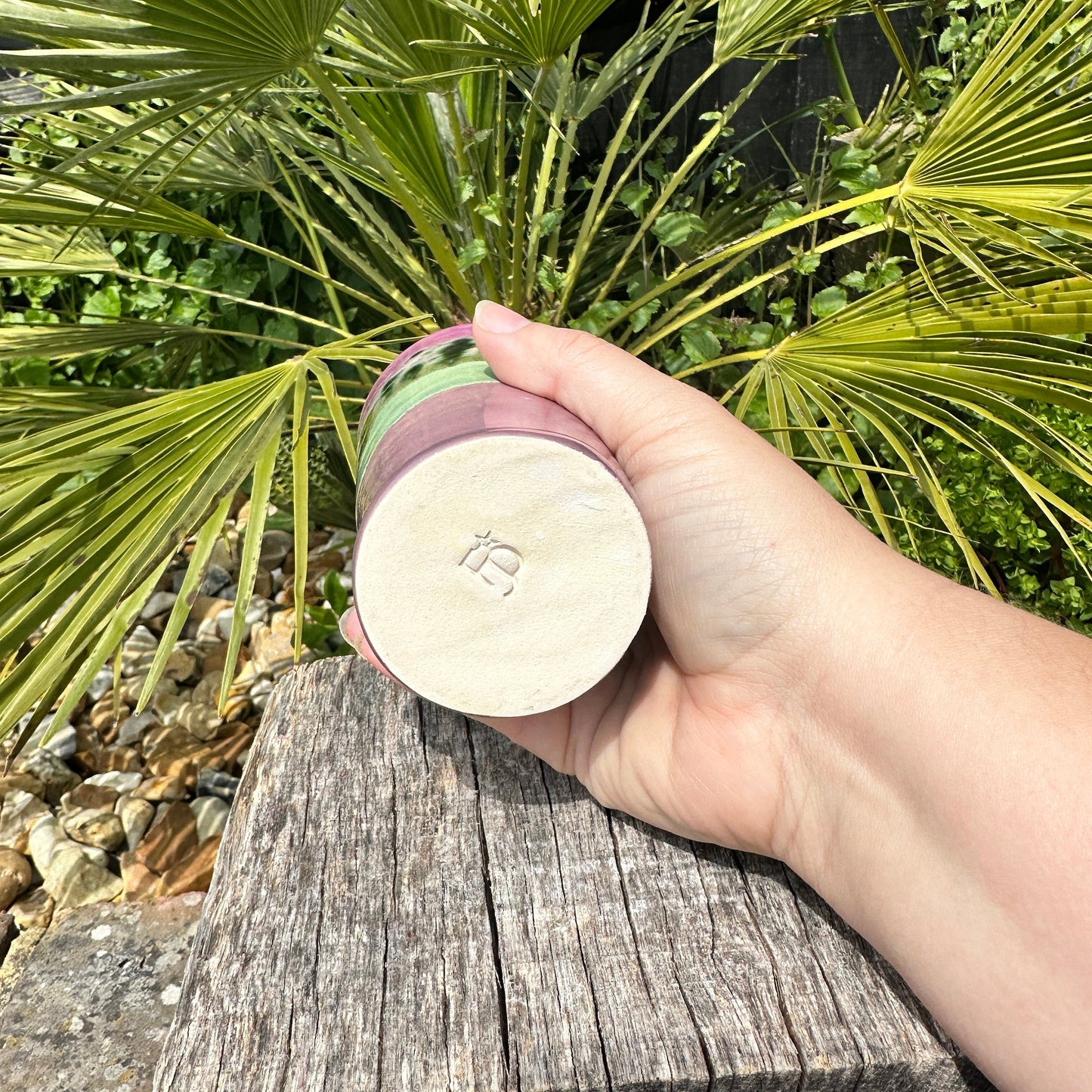 Tall Ceramic Cold Drink Straw Holding Tumbler, Handmade Modern Purple Cup