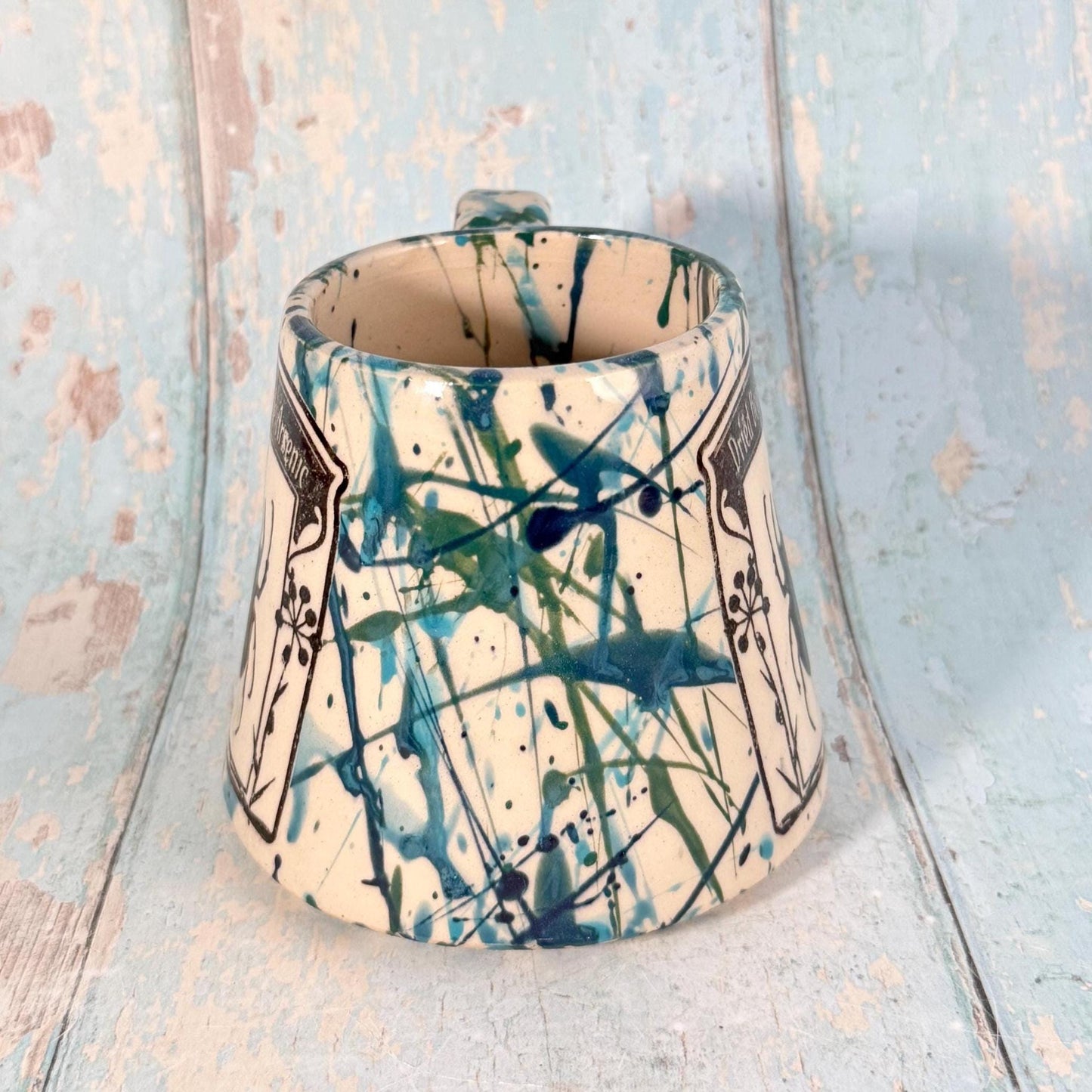 Blue Green 'Beetle Arsenic" Label Mug Halloween Spooky Season Cup