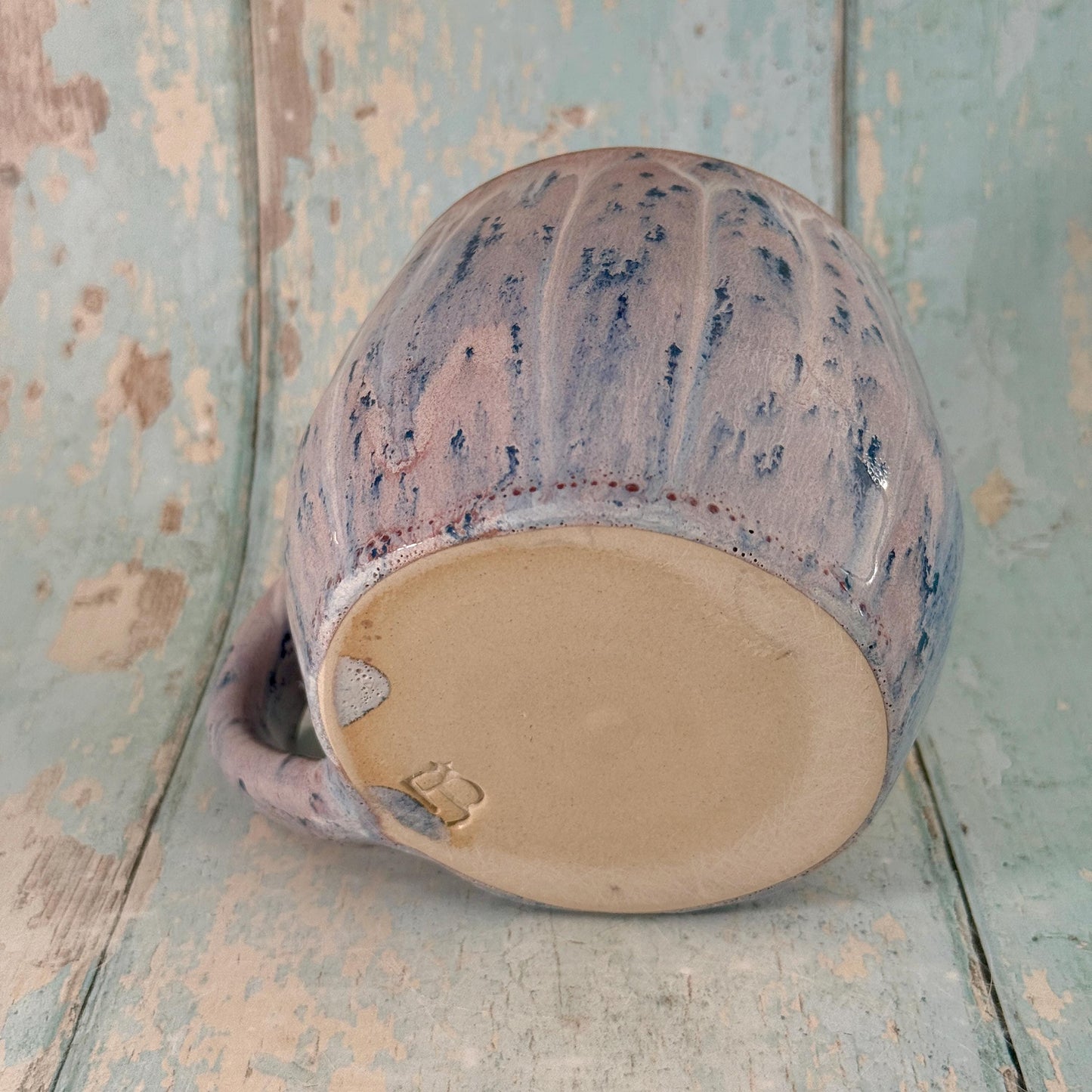 Purple Gold Heart Ceramic Mug, Large Pottery Cup