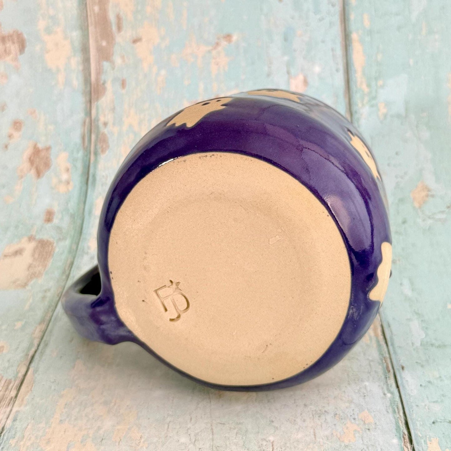 Purple Ghost Mug, Handmade Ceramic Cup, Spooky Halloween Mug