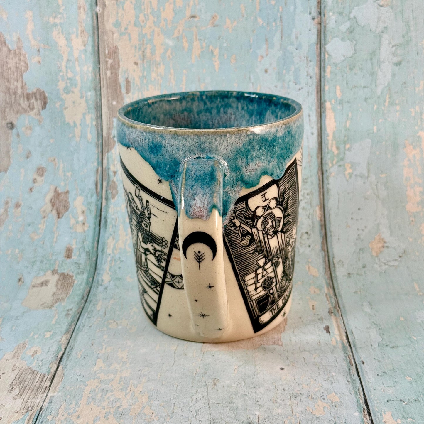 Turquoise Tarot and Snake Mug, Large Ceramic Cup