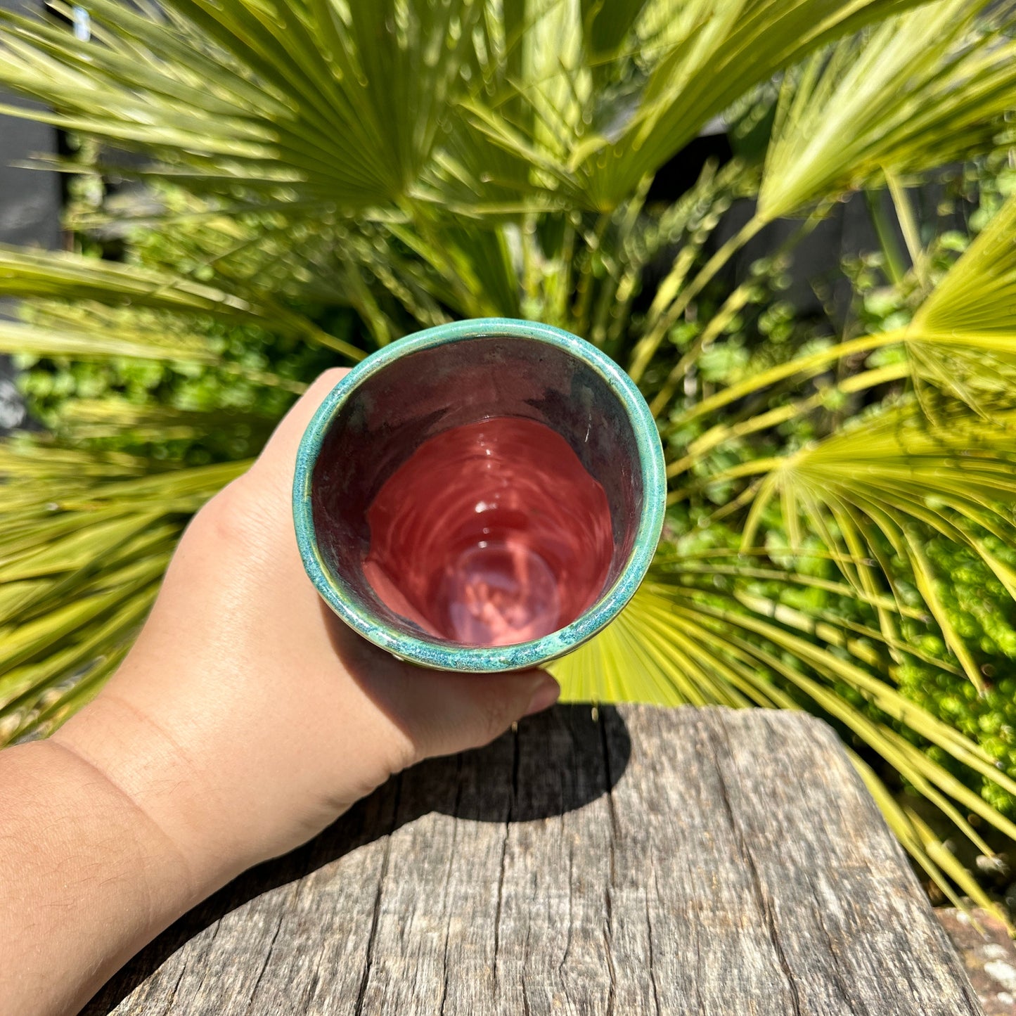 Ceramic Watermelon Drinks Tall Tumbler, Large Pink and Green Water Cup