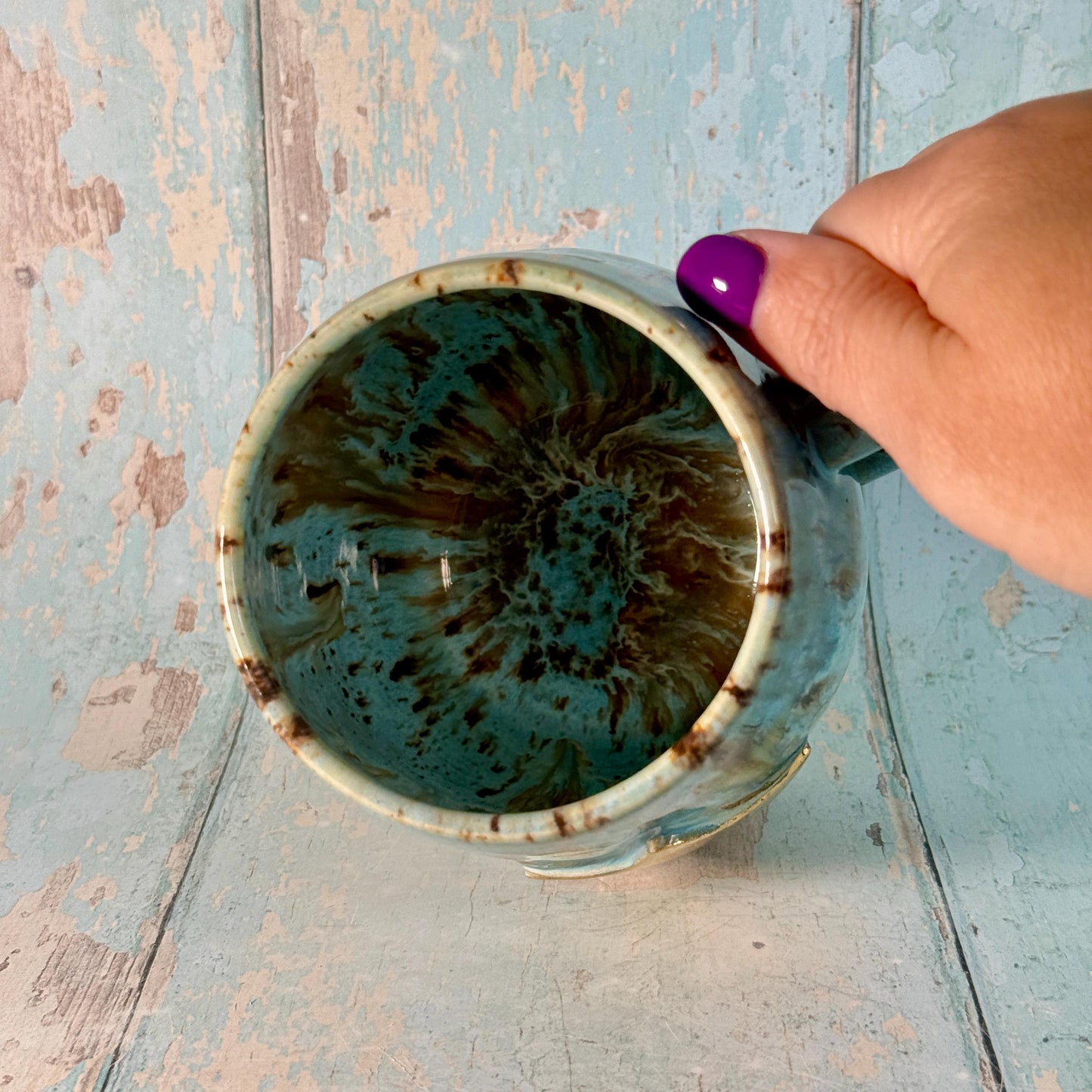 Blue Gold Star Mug, Handmade Ceramic Mug