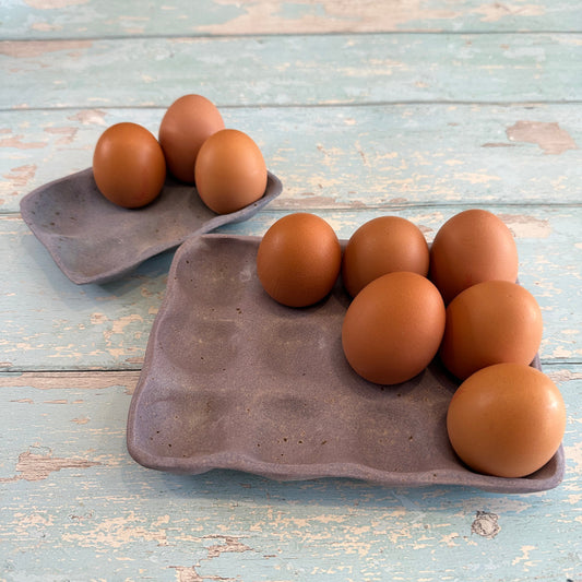 Purple Ceramic Egg Tray, Holds 6 or 12 Eggs