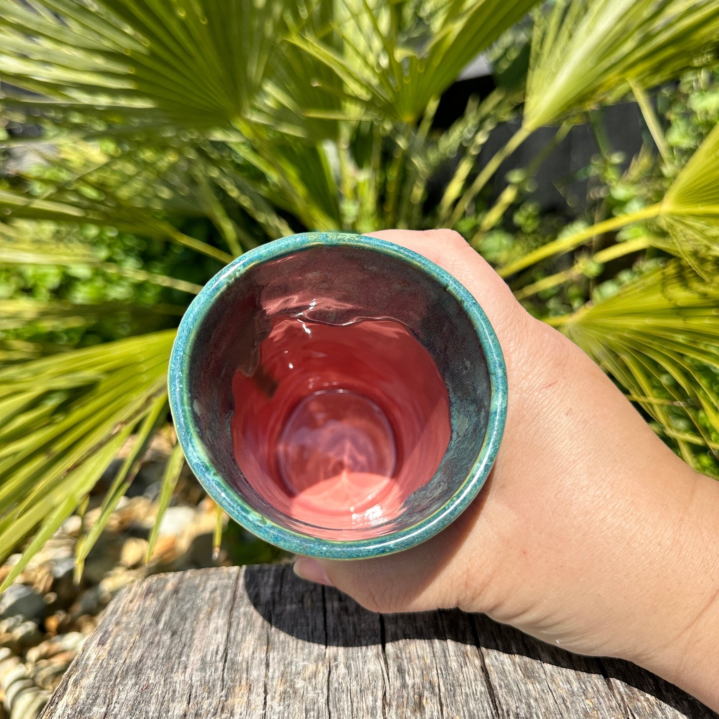 Ceramic Watermelon Drink Tumbler, Large Pink and Green Water Cup