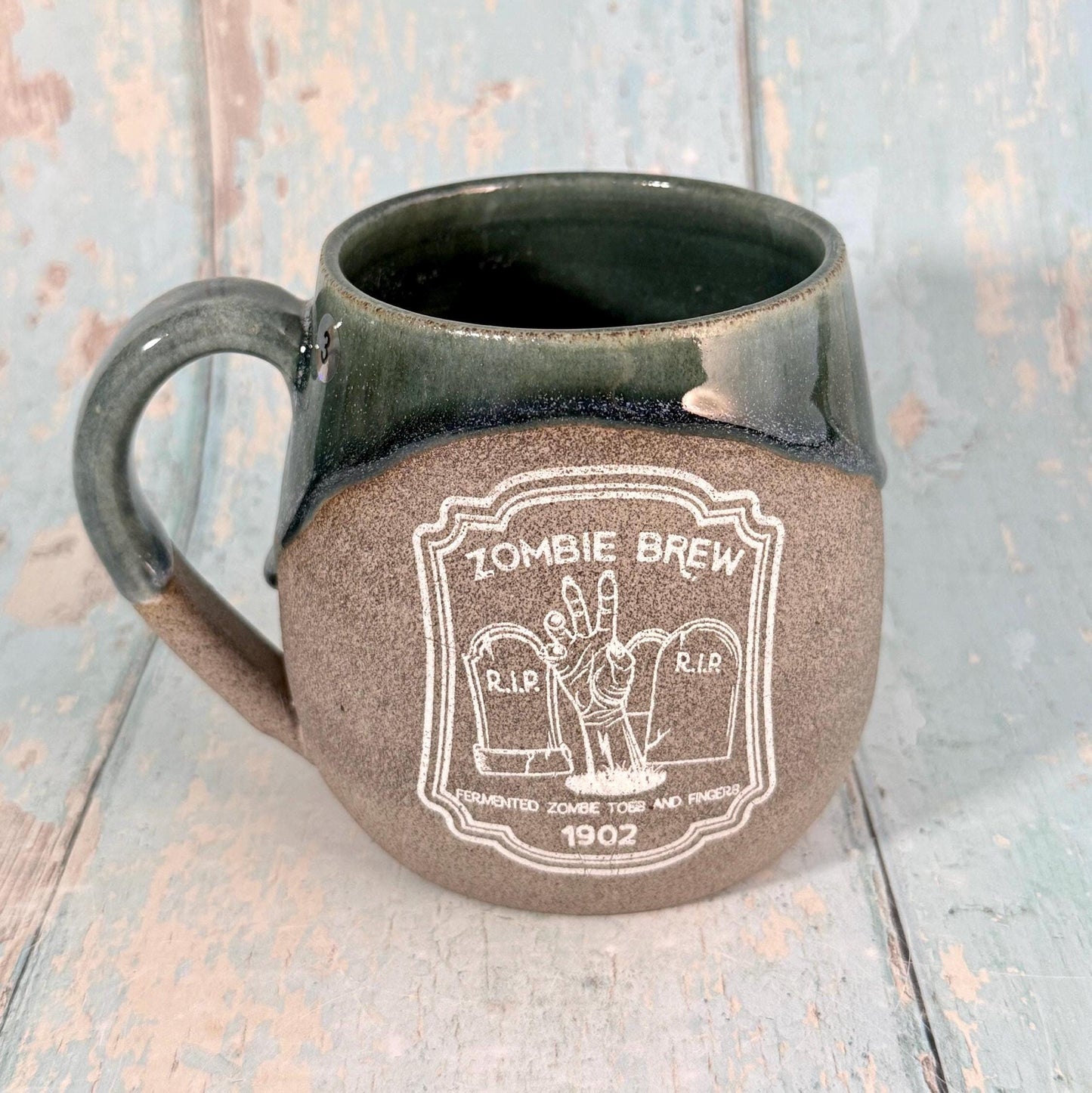 Green Zombie Brew Label Mug Halloween Spooky Season Cup