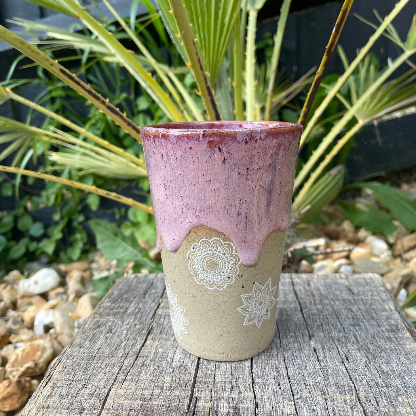 Pink Floral Ceramic Tumbler, Handmade Modern Cup