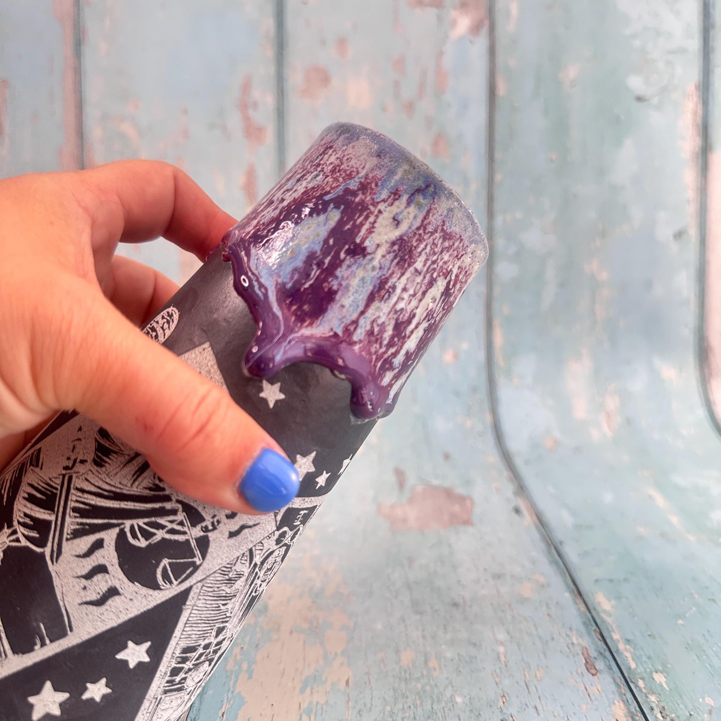 Black and Purple Tarot Ceramic Vase, Handmade Modern Pottery