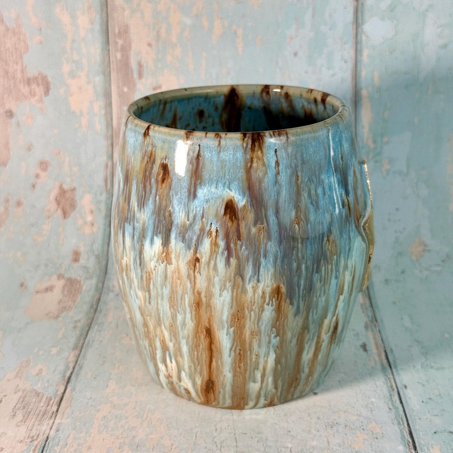 Blue Gold Star Mug, Handmade Ceramic Mug